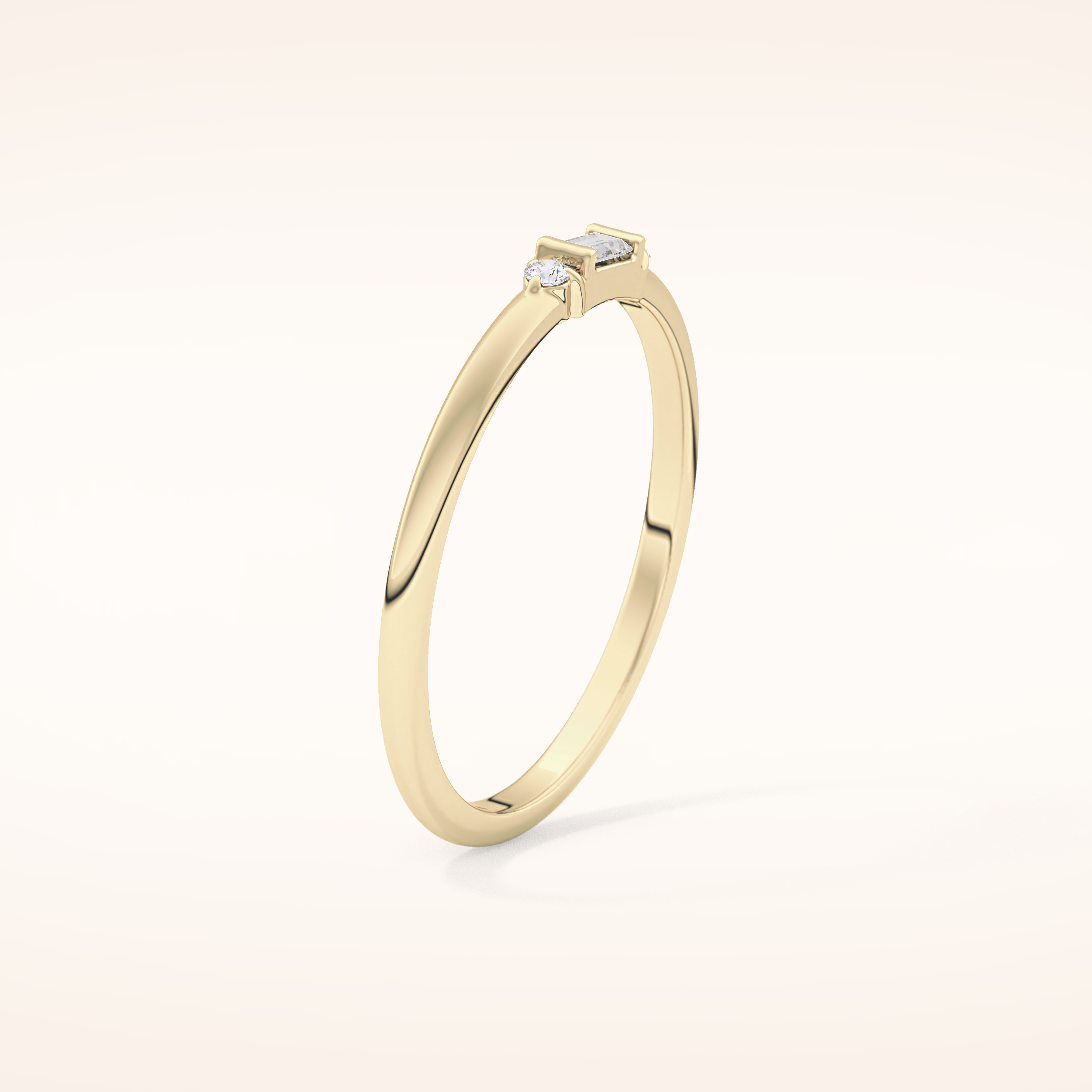 0.097 TCW Round & Baguette Shaped Moissanite Three Stone Wedding Band