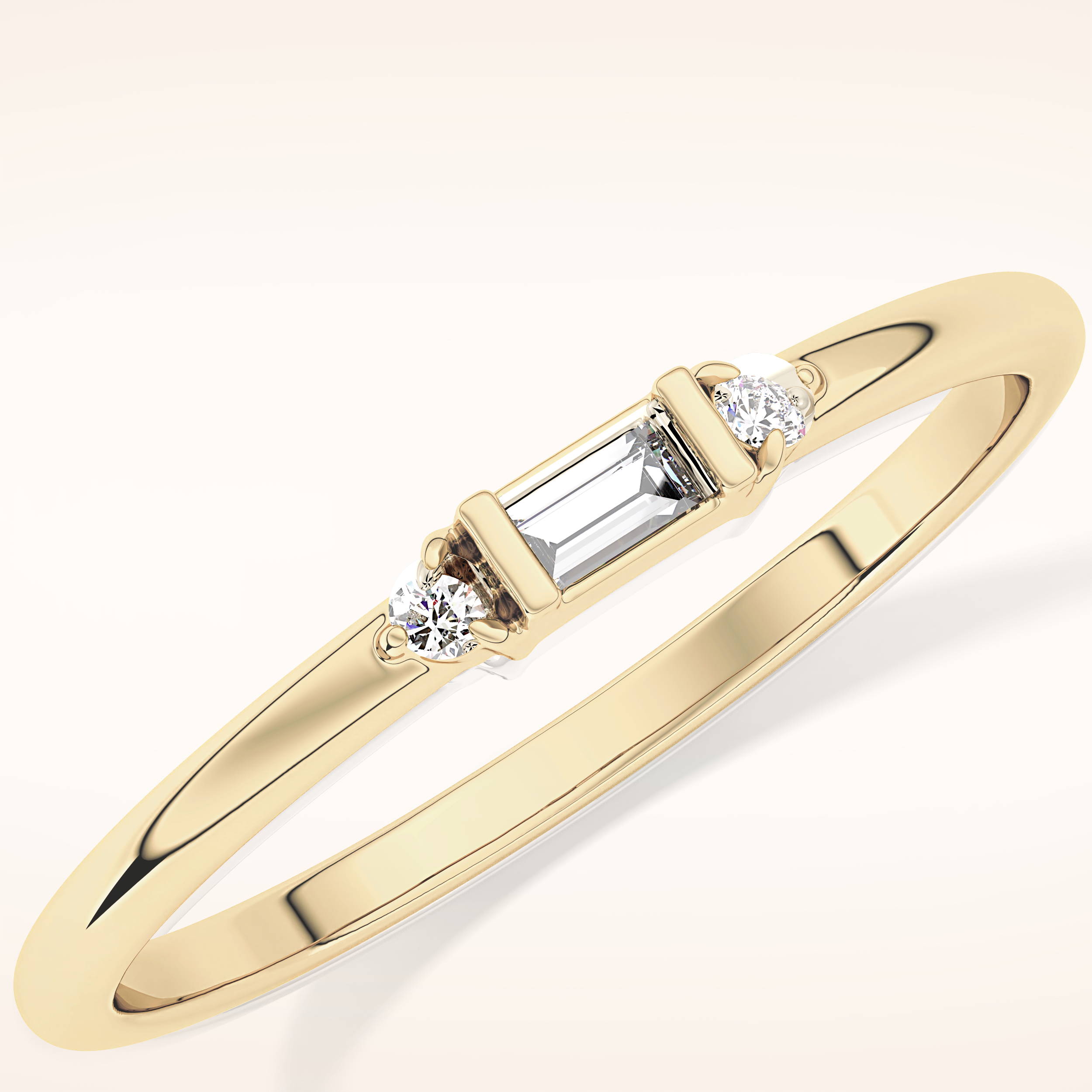 0.097 TCW Round & Baguette Shaped Moissanite Three Stone Wedding Band