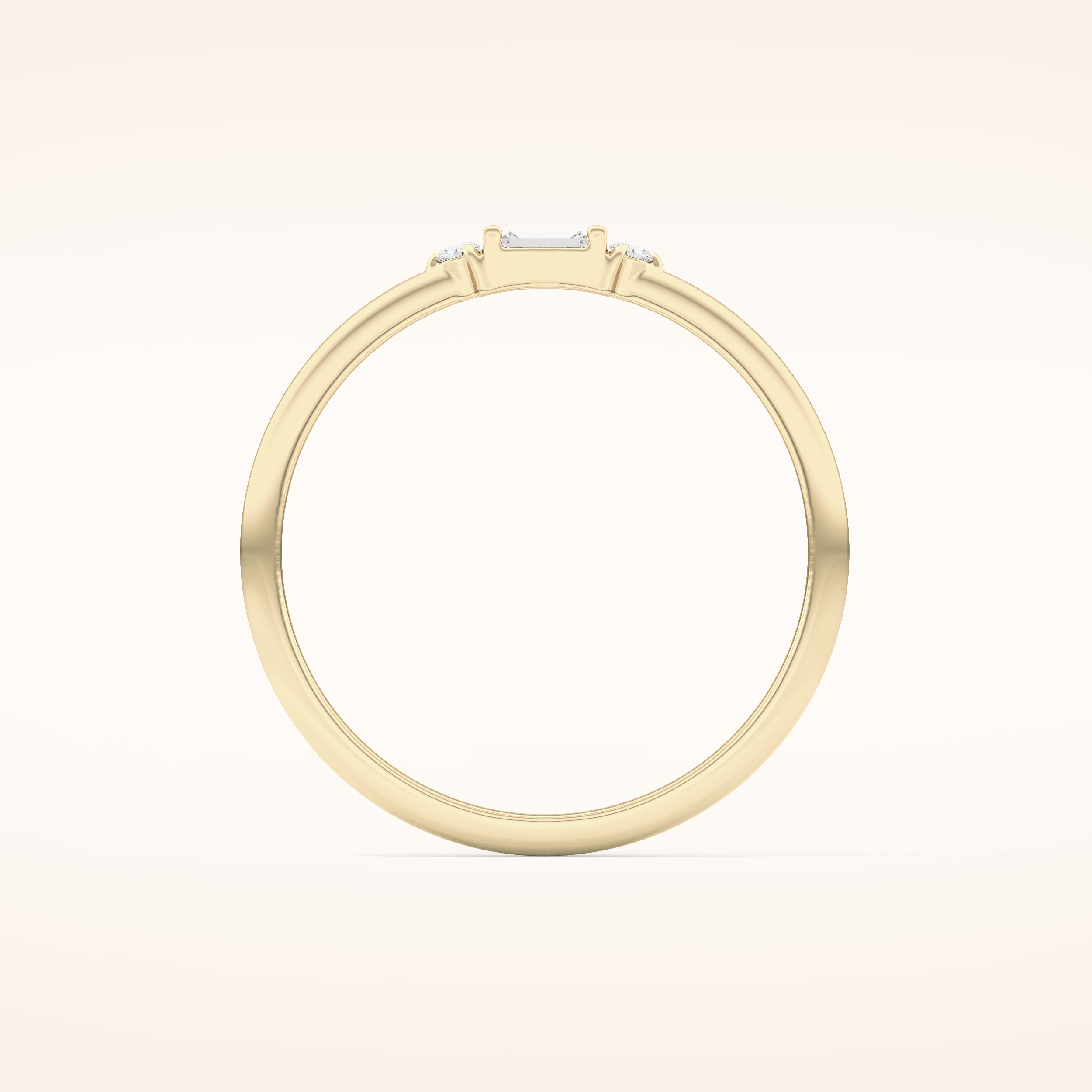 0.097 TCW Round & Baguette Shaped Moissanite Three Stone Wedding Band