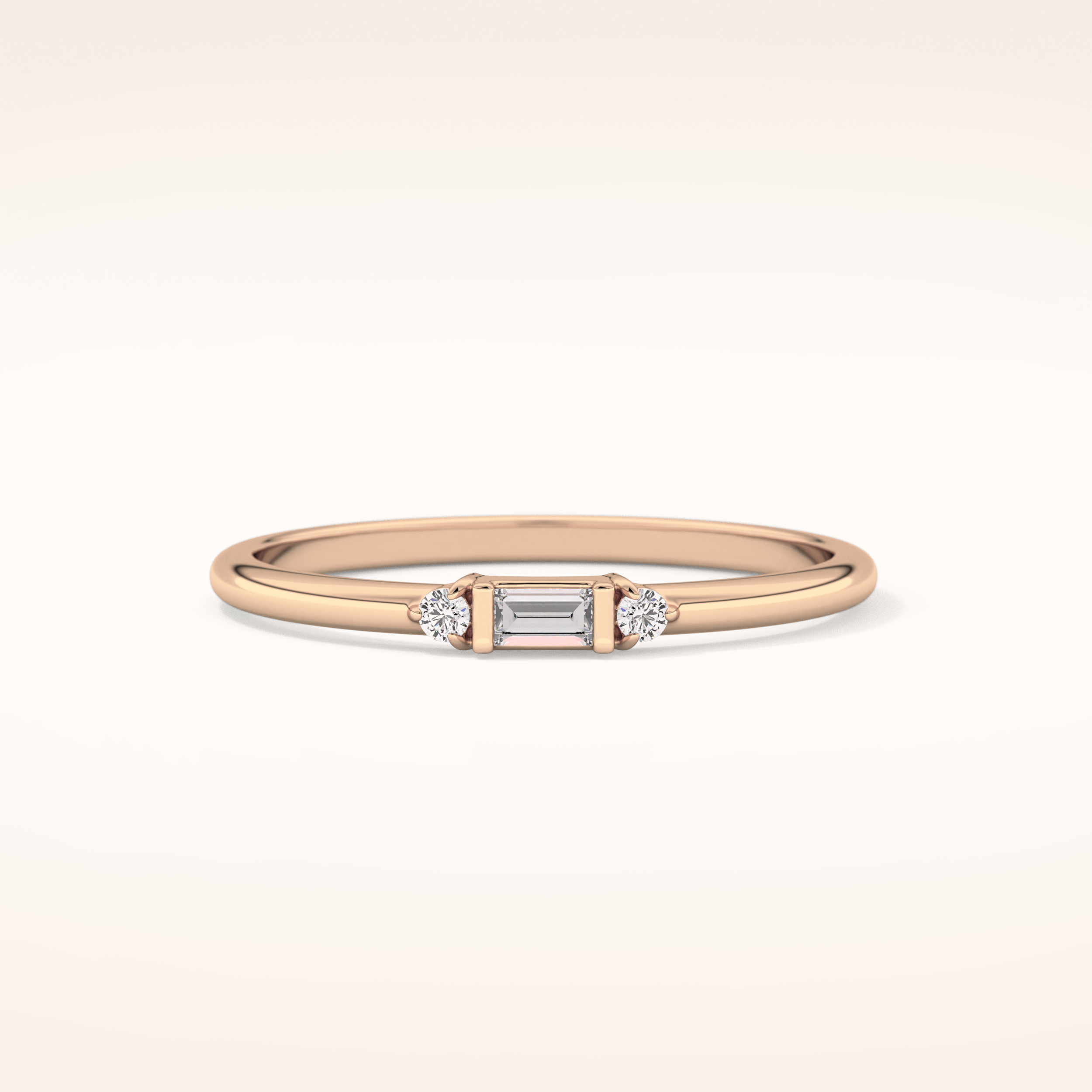 0.097 TCW Round & Baguette Shaped Moissanite Three Stone Wedding Band