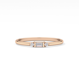 Three Stones Wedding Band with 0.097 TCW Round & Baguette Cut Moissanite – Yellow, White, or Rose Gold