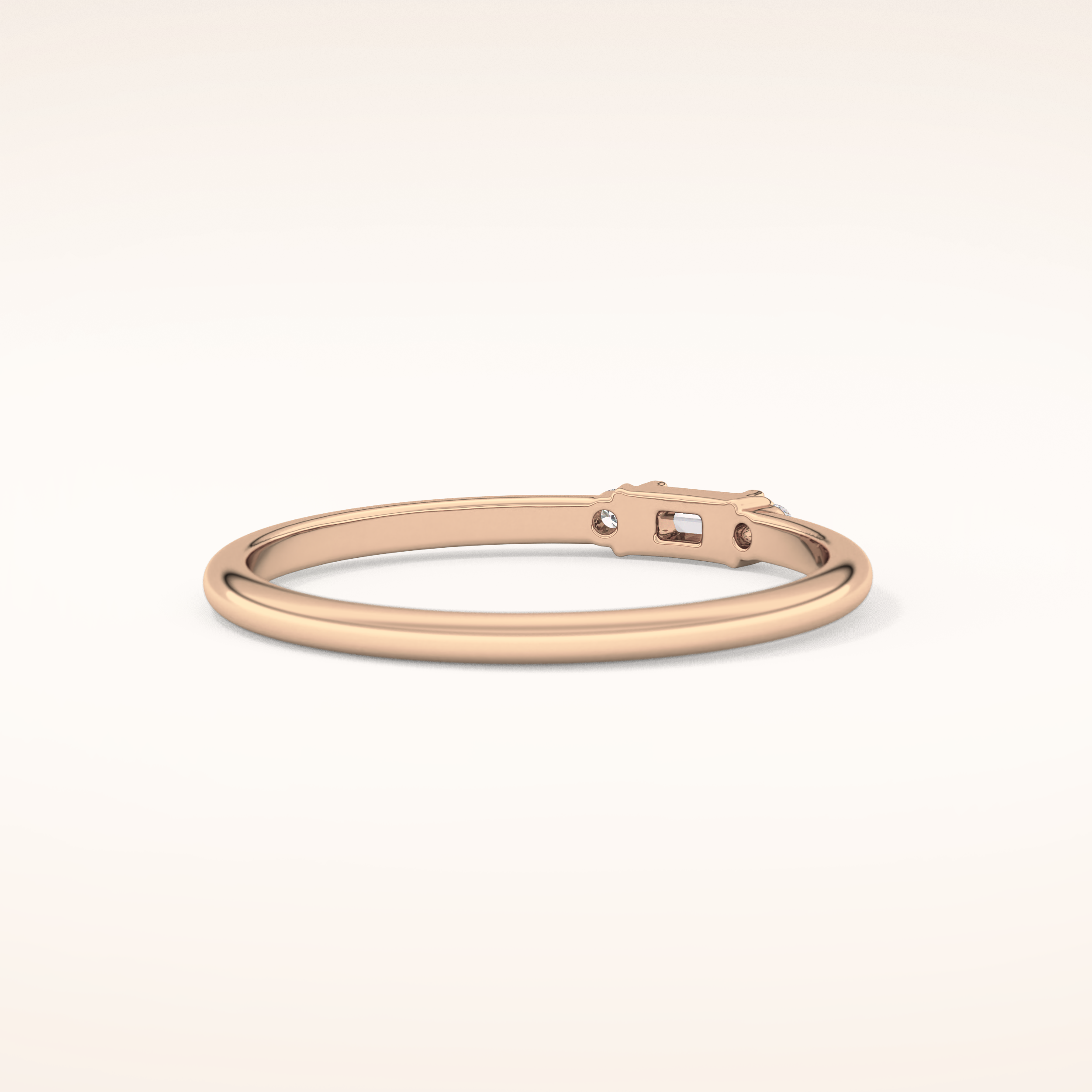 0.097 TCW Round & Baguette Shaped Moissanite Three Stone Wedding Band