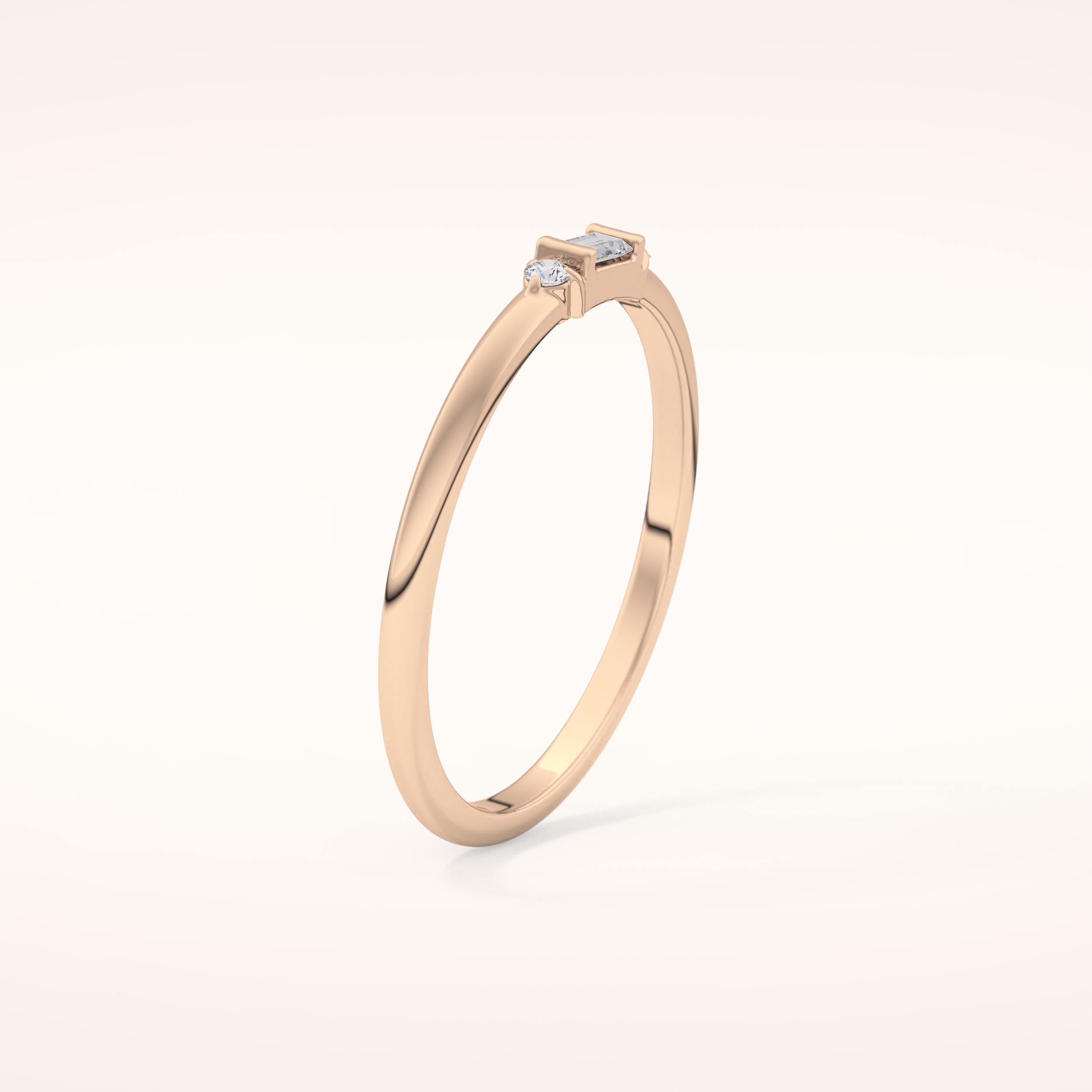 0.097 TCW Round & Baguette Shaped Moissanite Three Stone Wedding Band