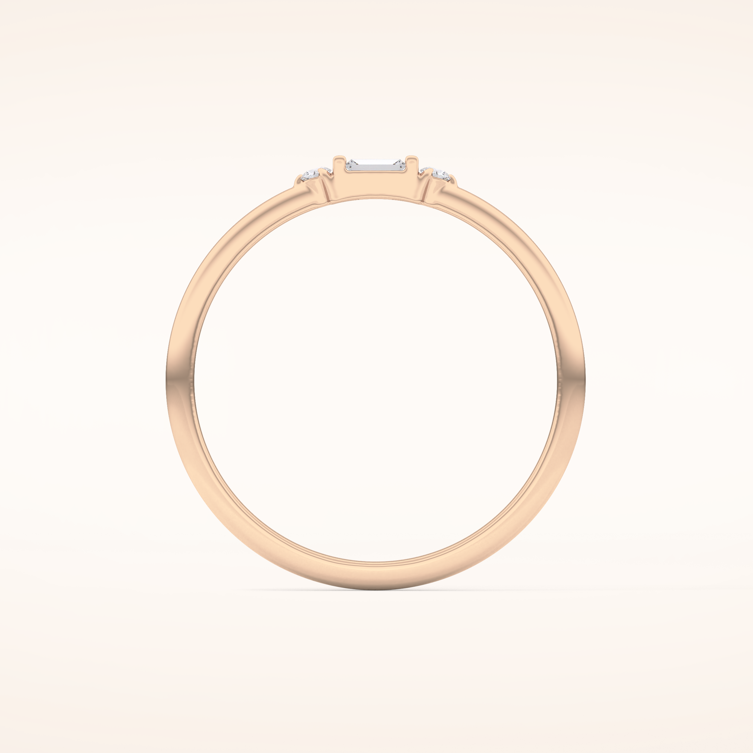 0.097 TCW Round & Baguette Shaped Moissanite Three Stone Wedding Band