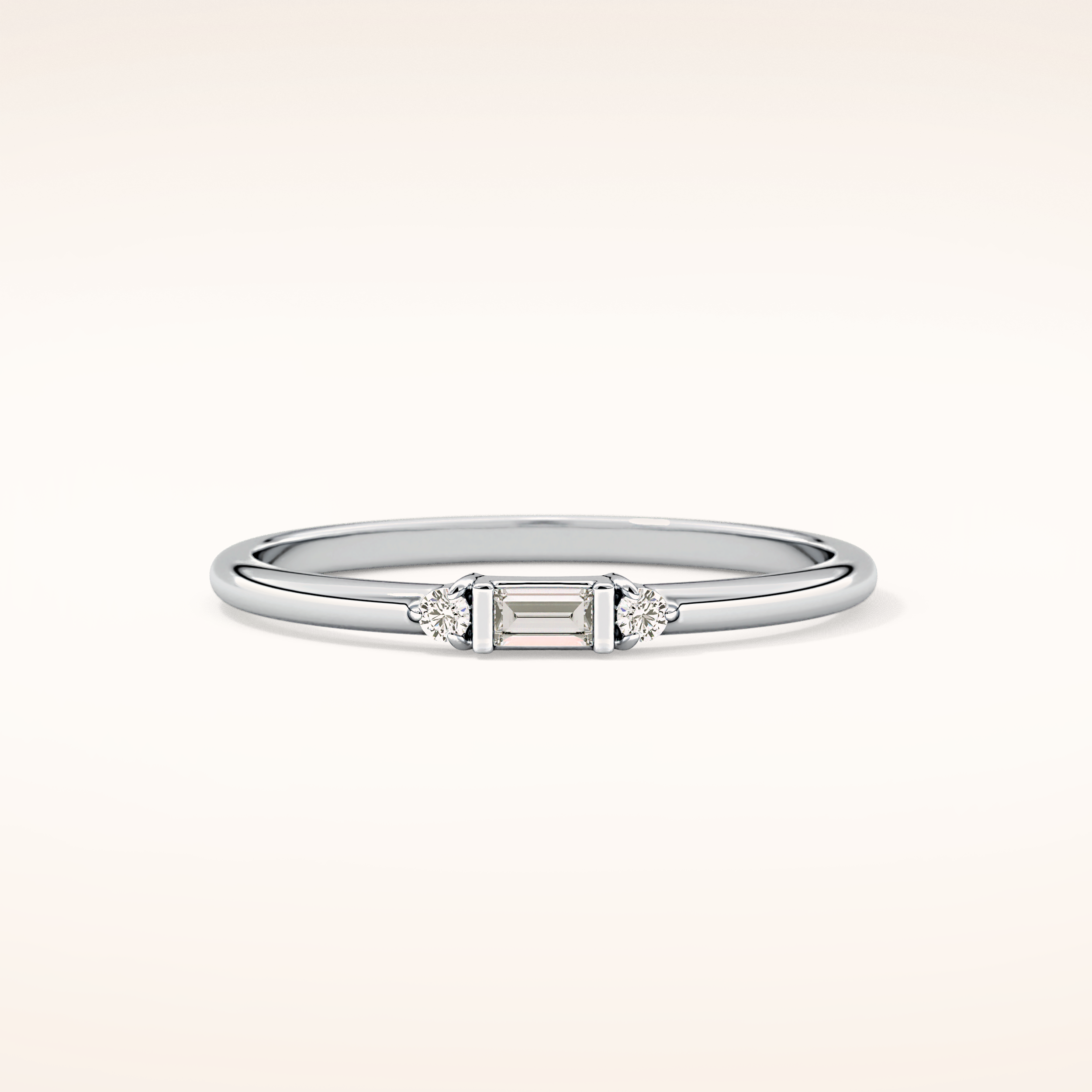 0.097 TCW Round & Baguette Shaped Moissanite Three Stone Wedding Band