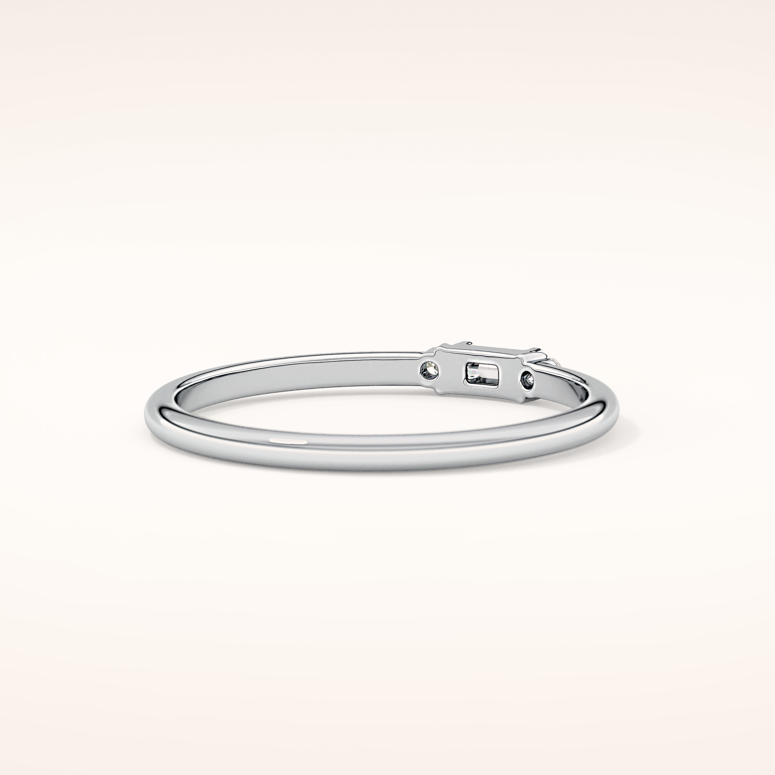 0.097 TCW Round & Baguette Shaped Moissanite Three Stone Wedding Band
