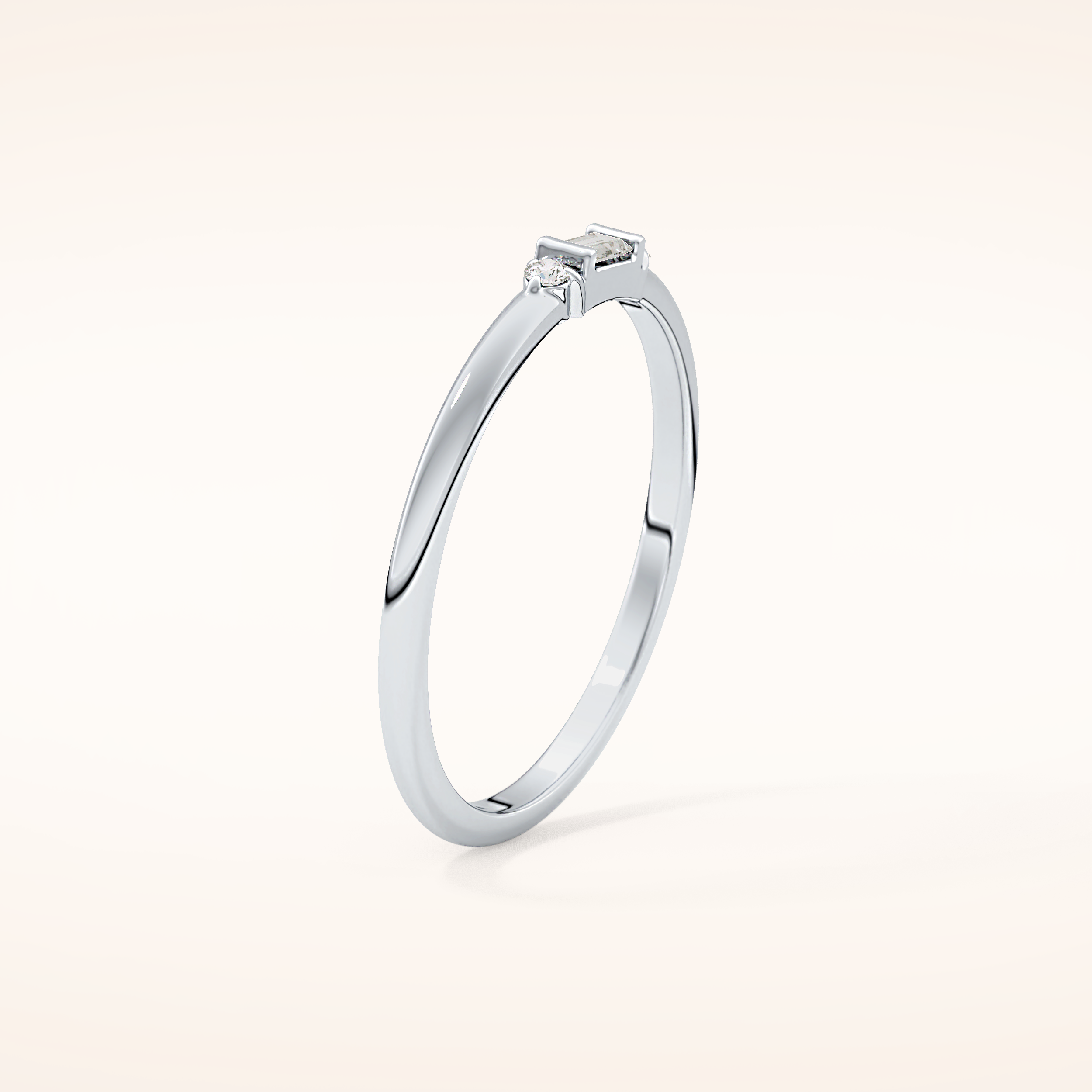 0.097 TCW Round & Baguette Shaped Moissanite Three Stone Wedding Band