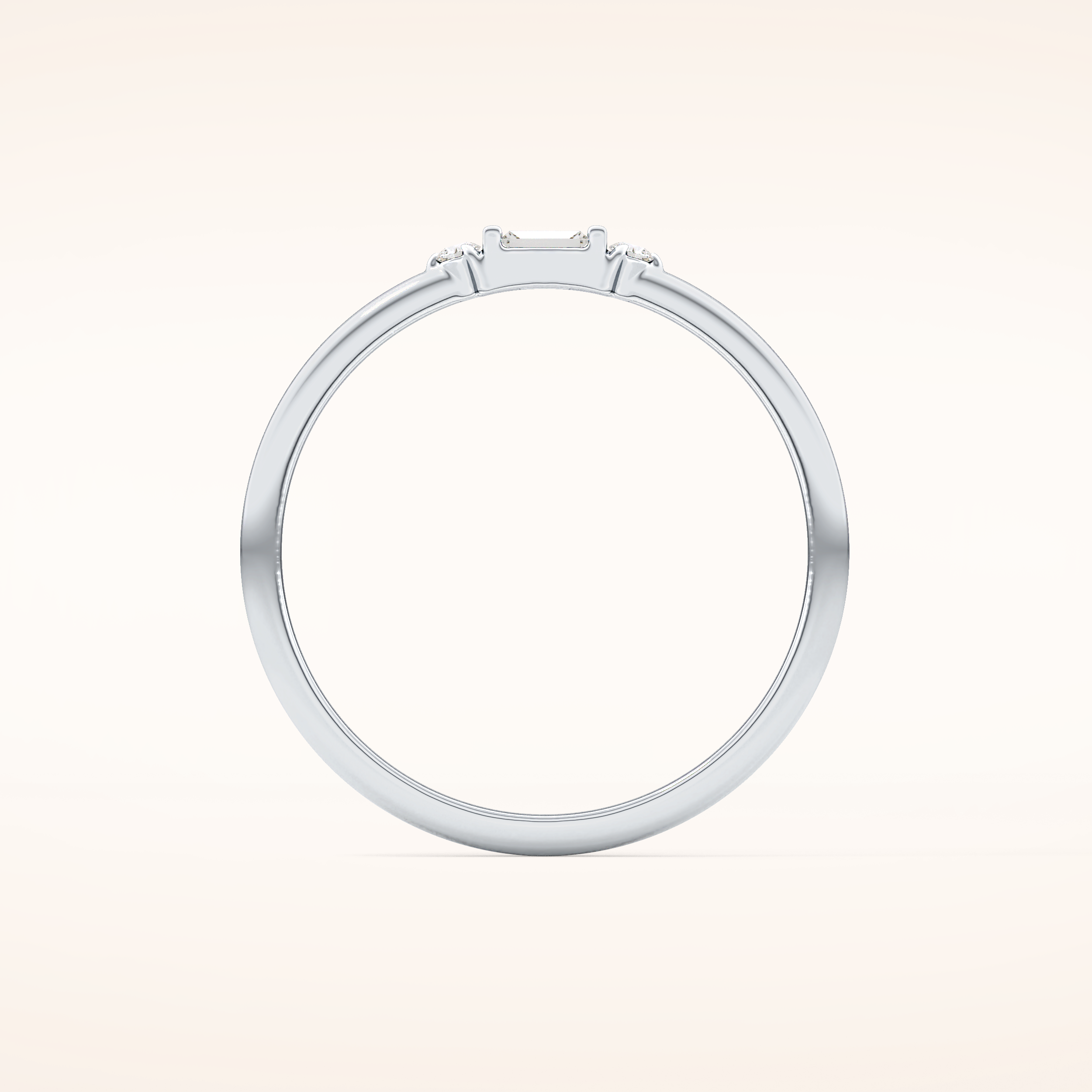 0.097 TCW Round & Baguette Shaped Moissanite Three Stone Wedding Band