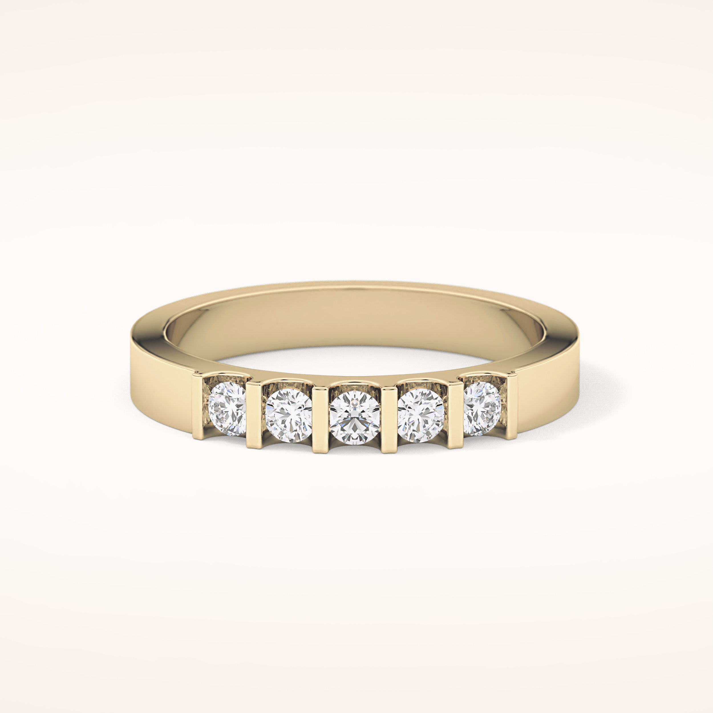 0.37 TCW Round Shaped Moissanite Five Stone Wedding Band