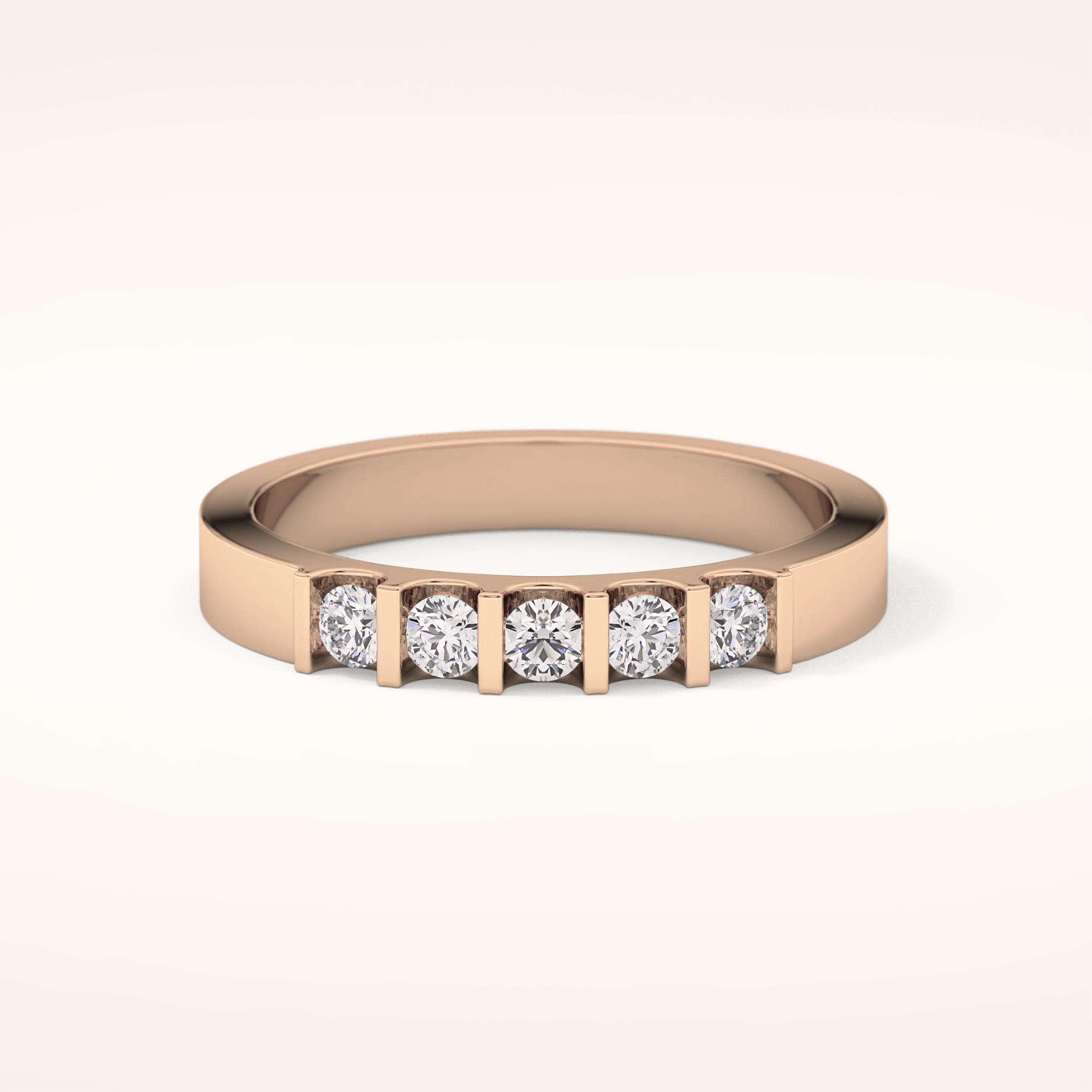 0.37 TCW Round Shaped Moissanite Five Stone Wedding Band