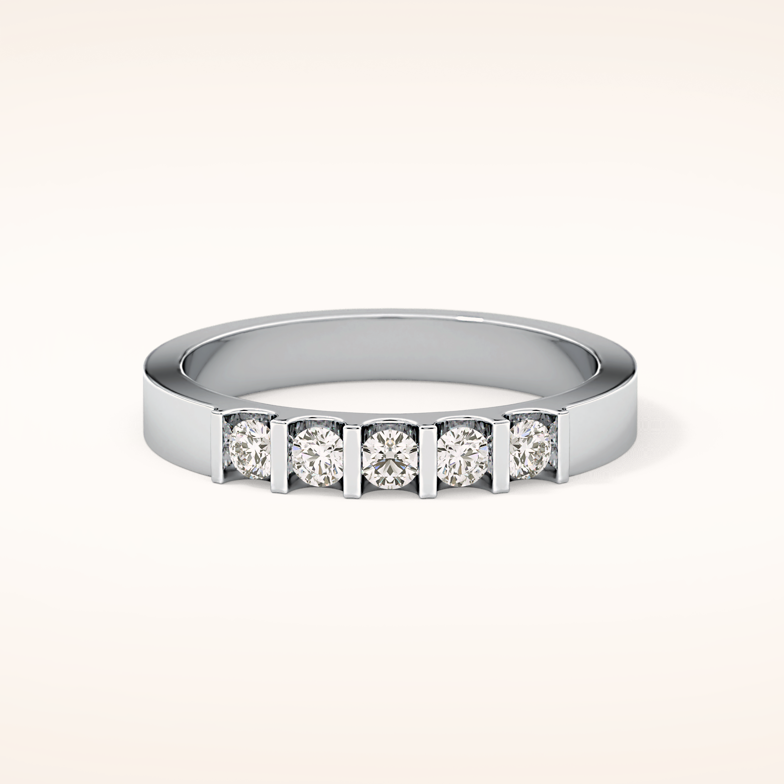 0.37 TCW Round Shaped Moissanite Five Stone Wedding Band