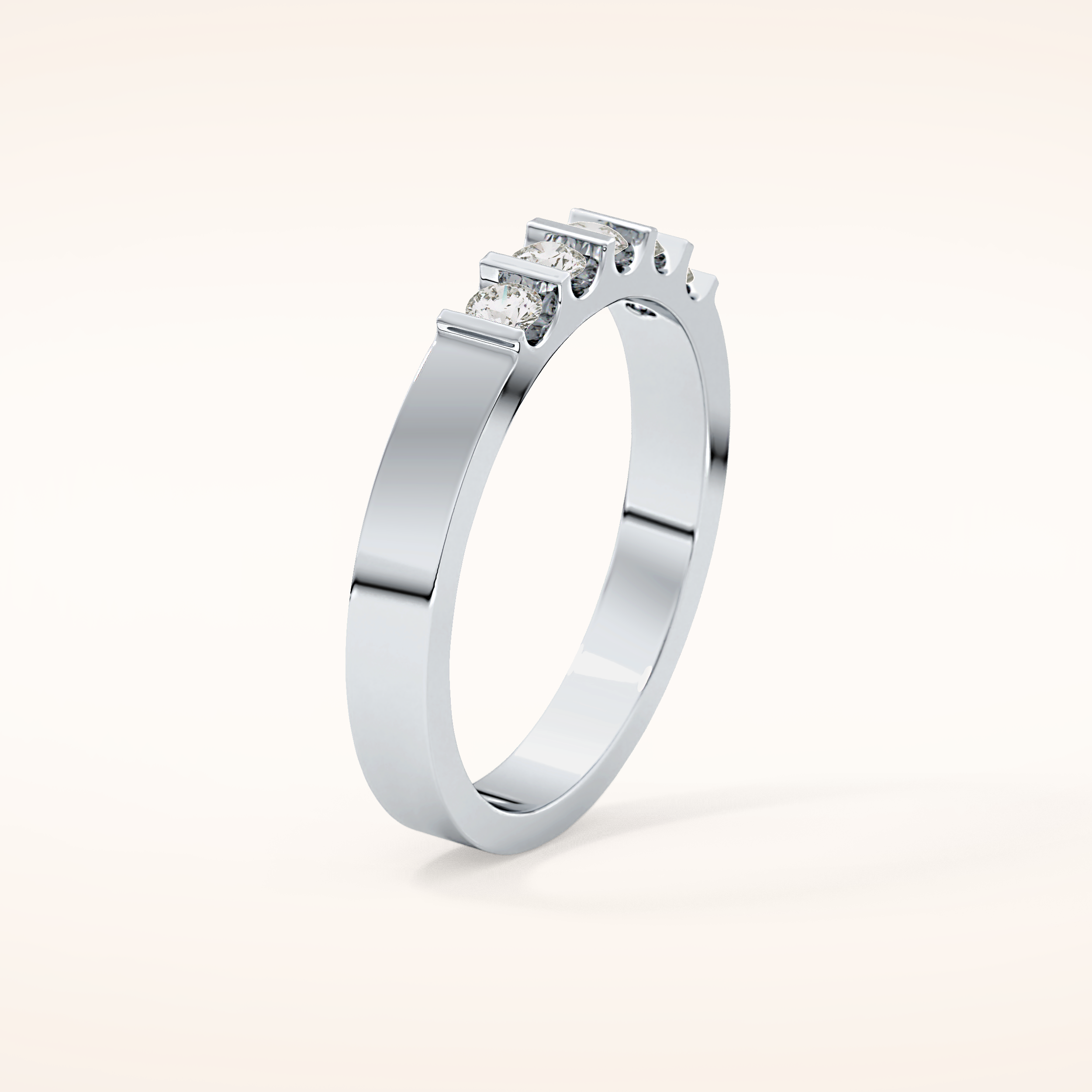 0.37 TCW Round Shaped Moissanite Five Stone Wedding Band
