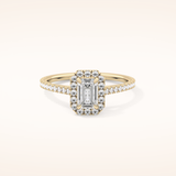 0.56 CT Emerald Shaped Halo & Pave Moissanite Engagement Ring
