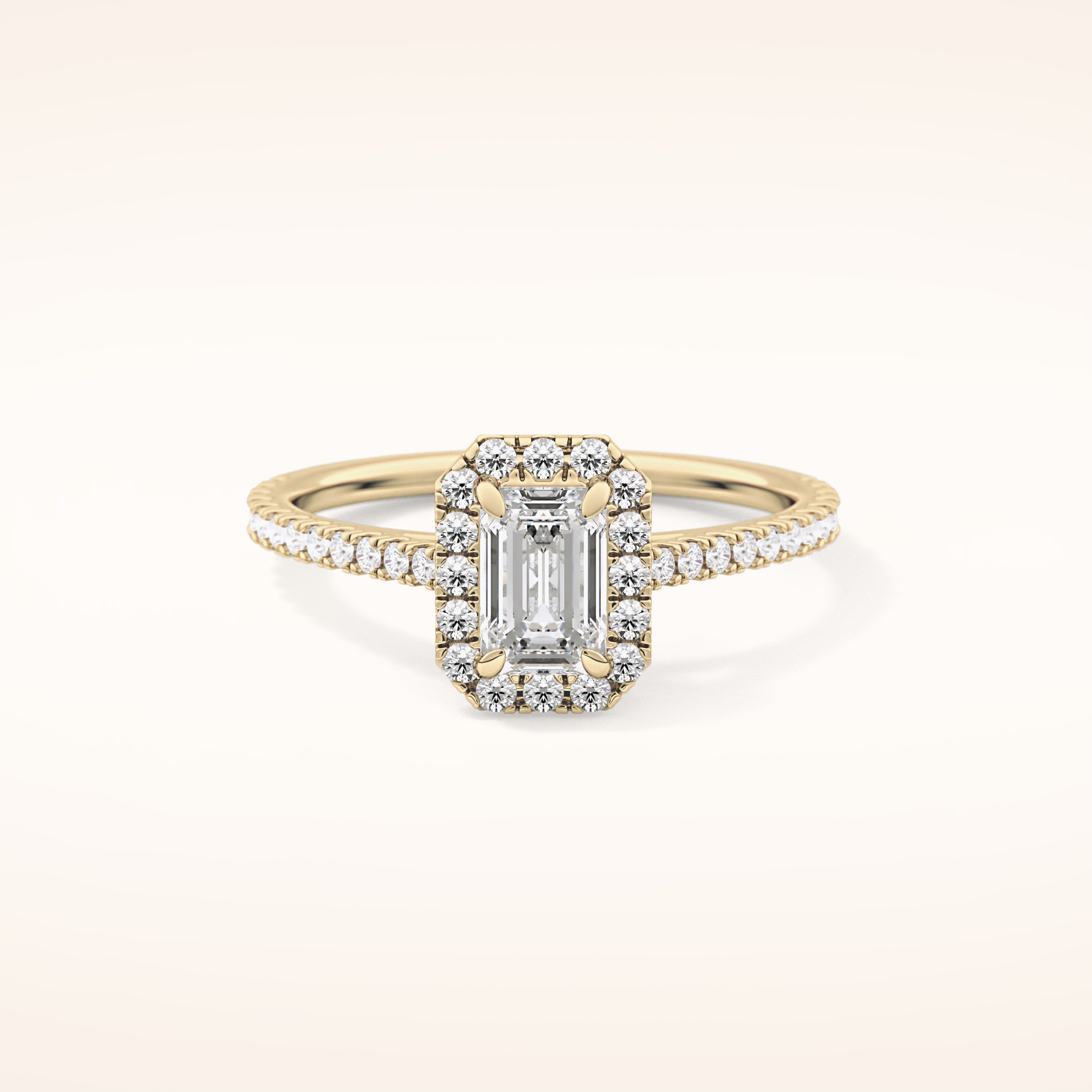 0.56 CT Emerald Shaped Halo & Pave Moissanite Engagement Ring