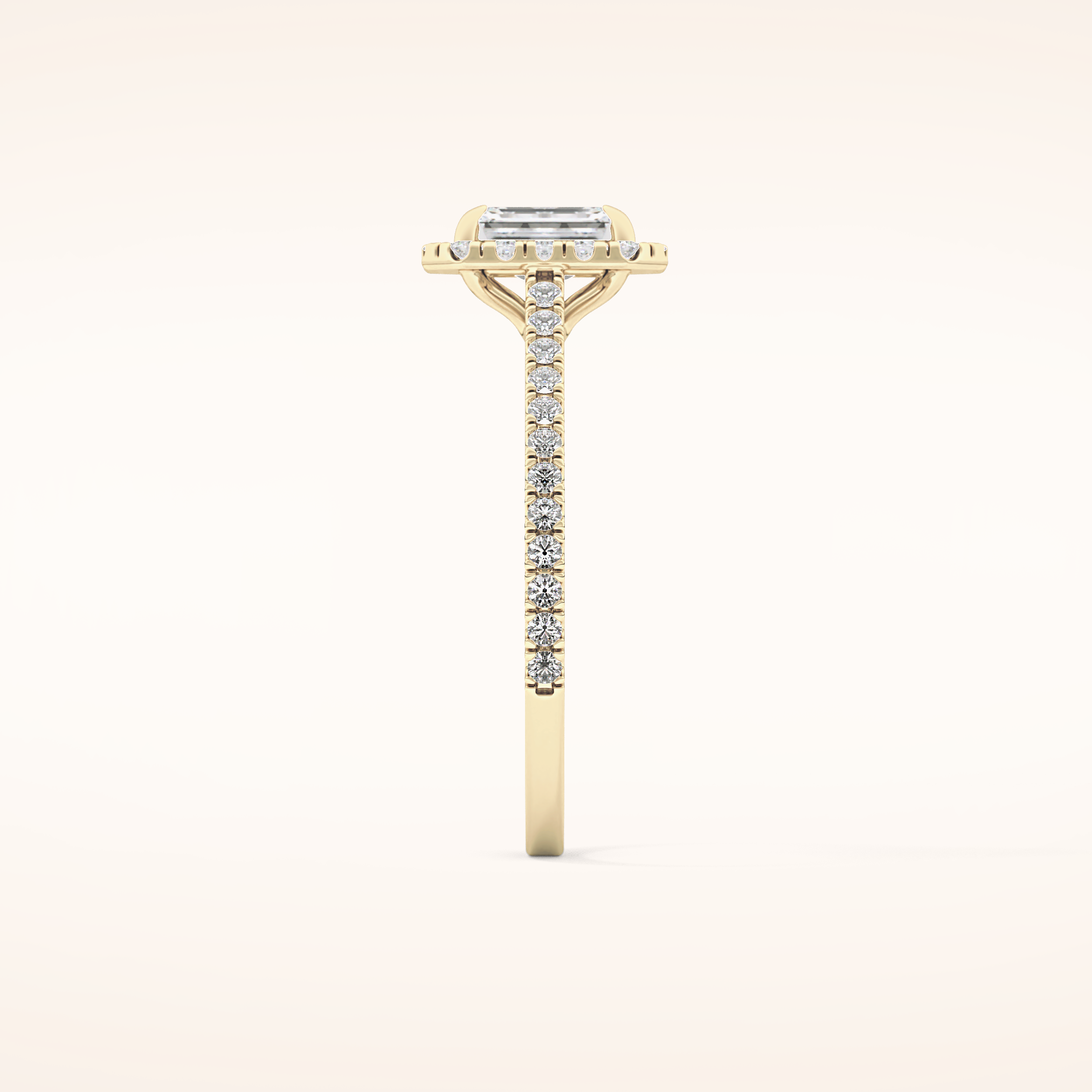 0.56 CT Emerald Shaped Halo & Pave Moissanite Engagement Ring