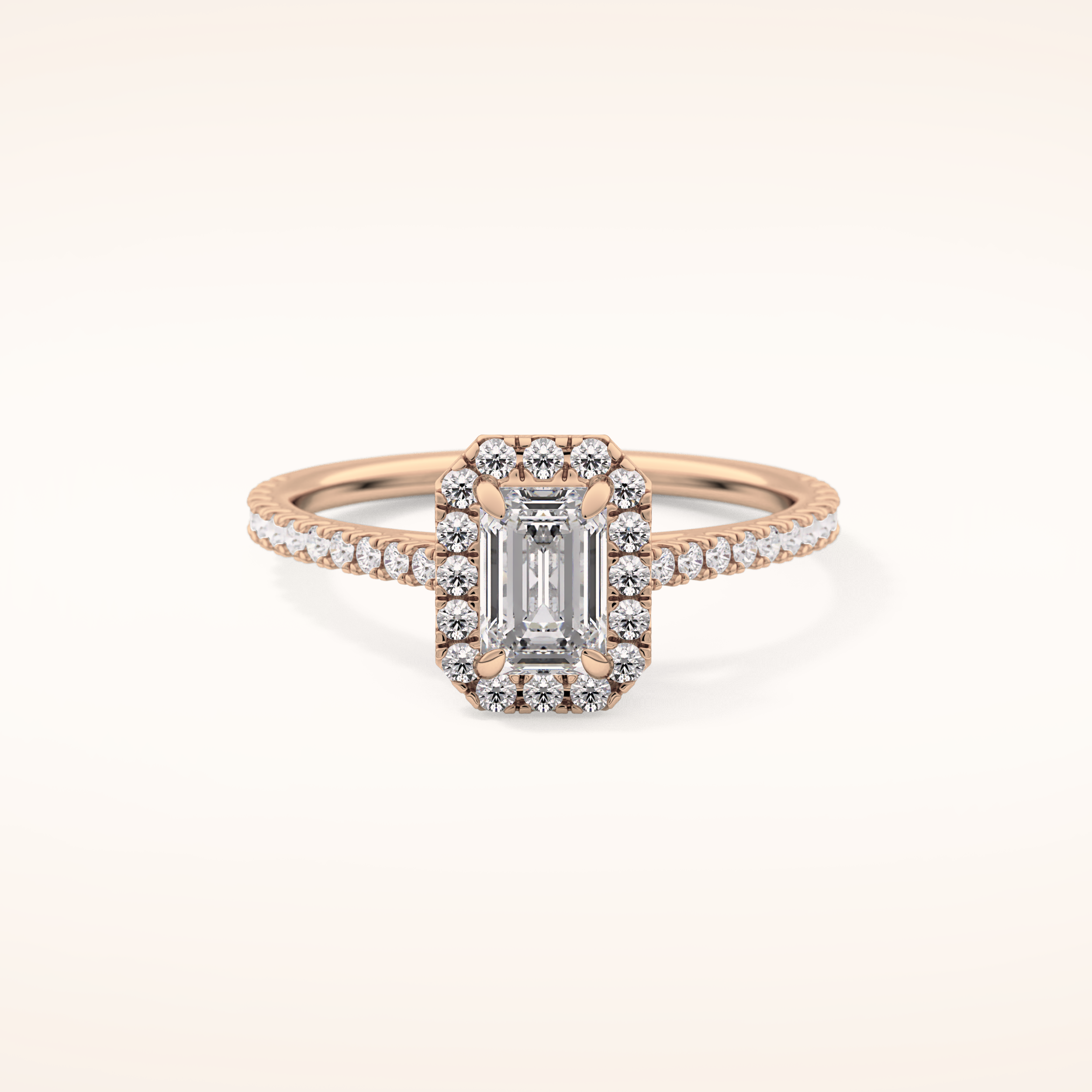 0.56 CT Emerald Shaped Halo & Pave Moissanite Engagement Ring