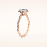 0.56 CT Emerald Shaped Halo & Pave Moissanite Engagement Ring