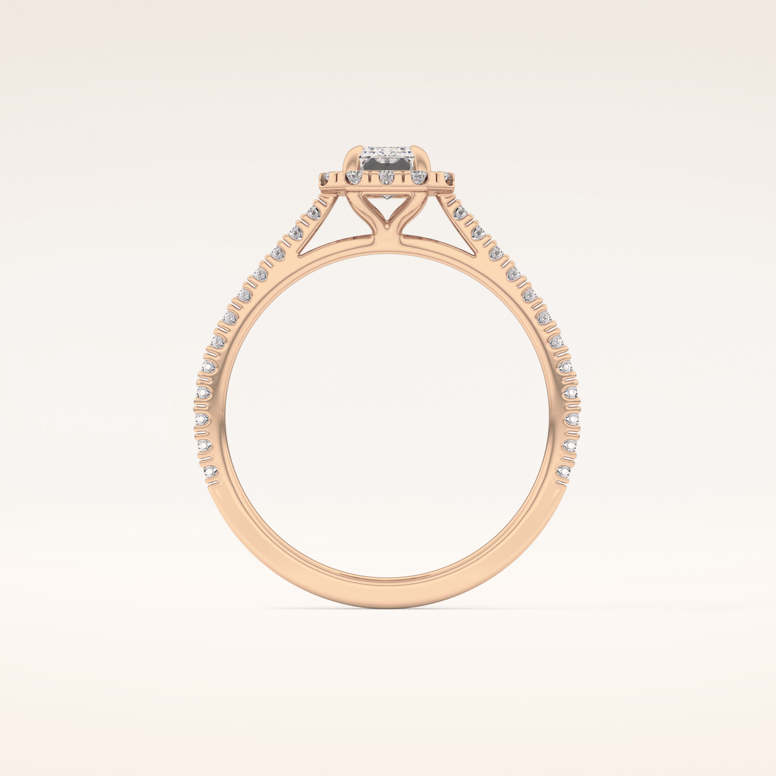 0.56 CT Emerald Shaped Halo & Pave Moissanite Engagement Ring