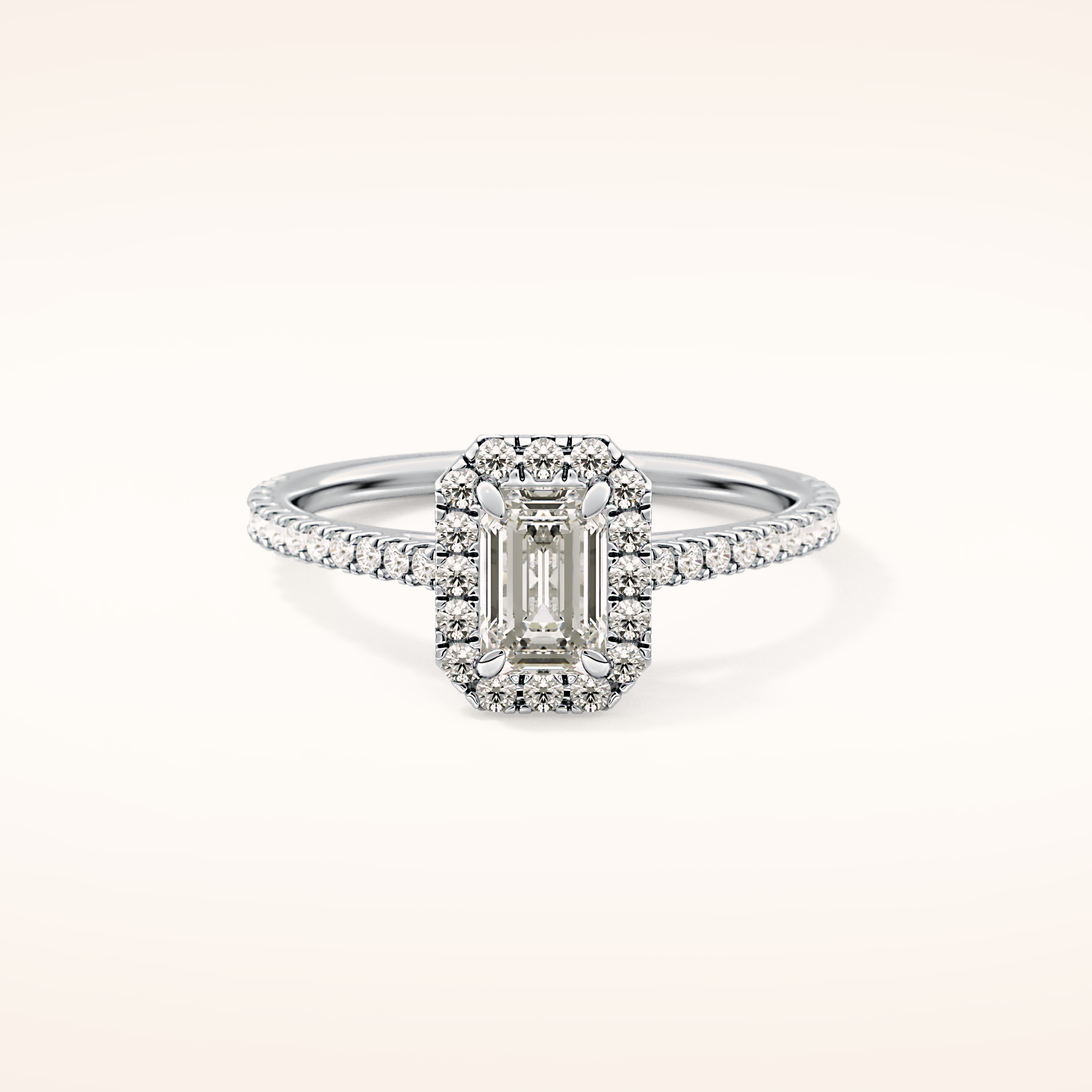 0.56 CT Emerald Shaped Halo & Pave Moissanite Engagement Ring
