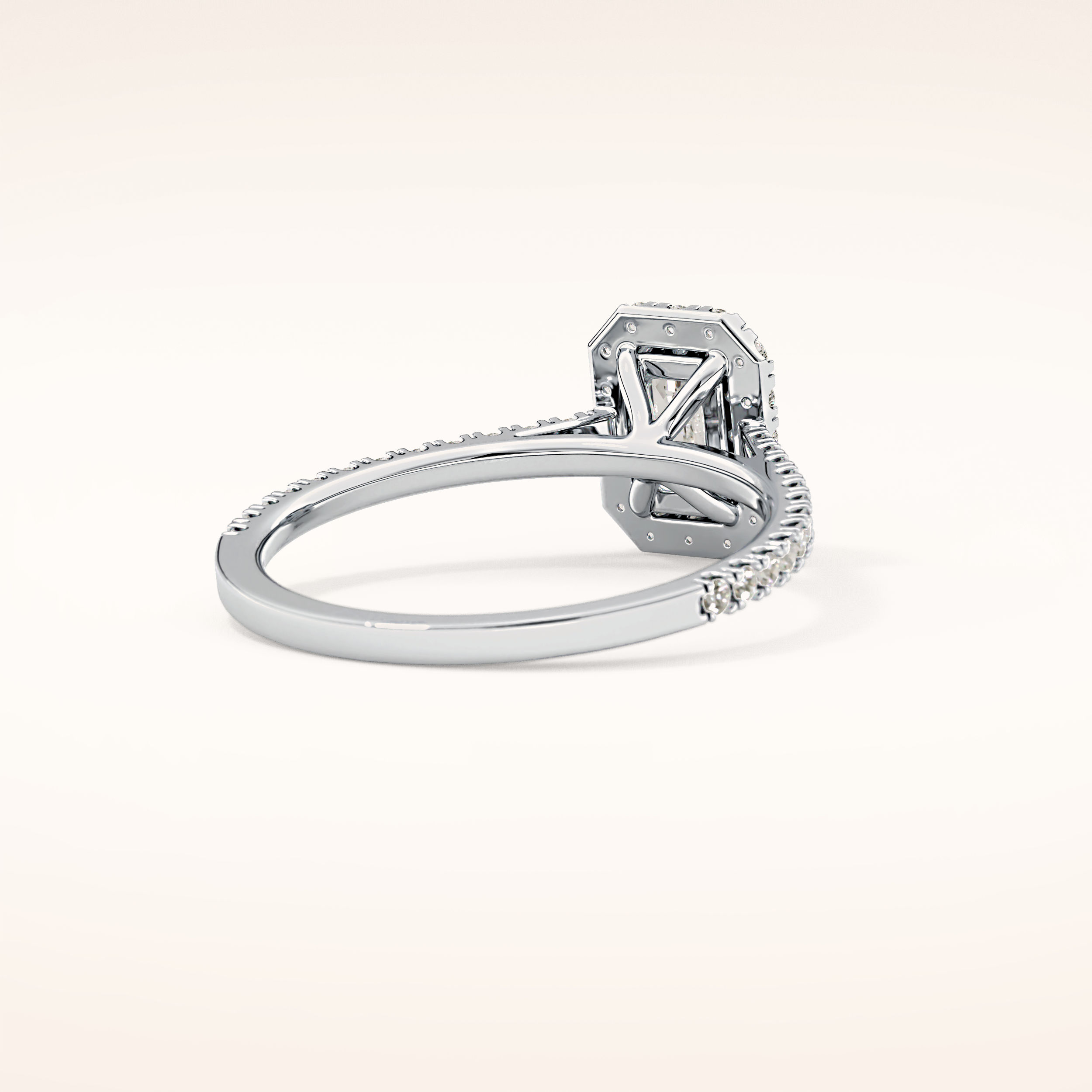 0.56 CT Emerald Shaped Halo & Pave Moissanite Engagement Ring