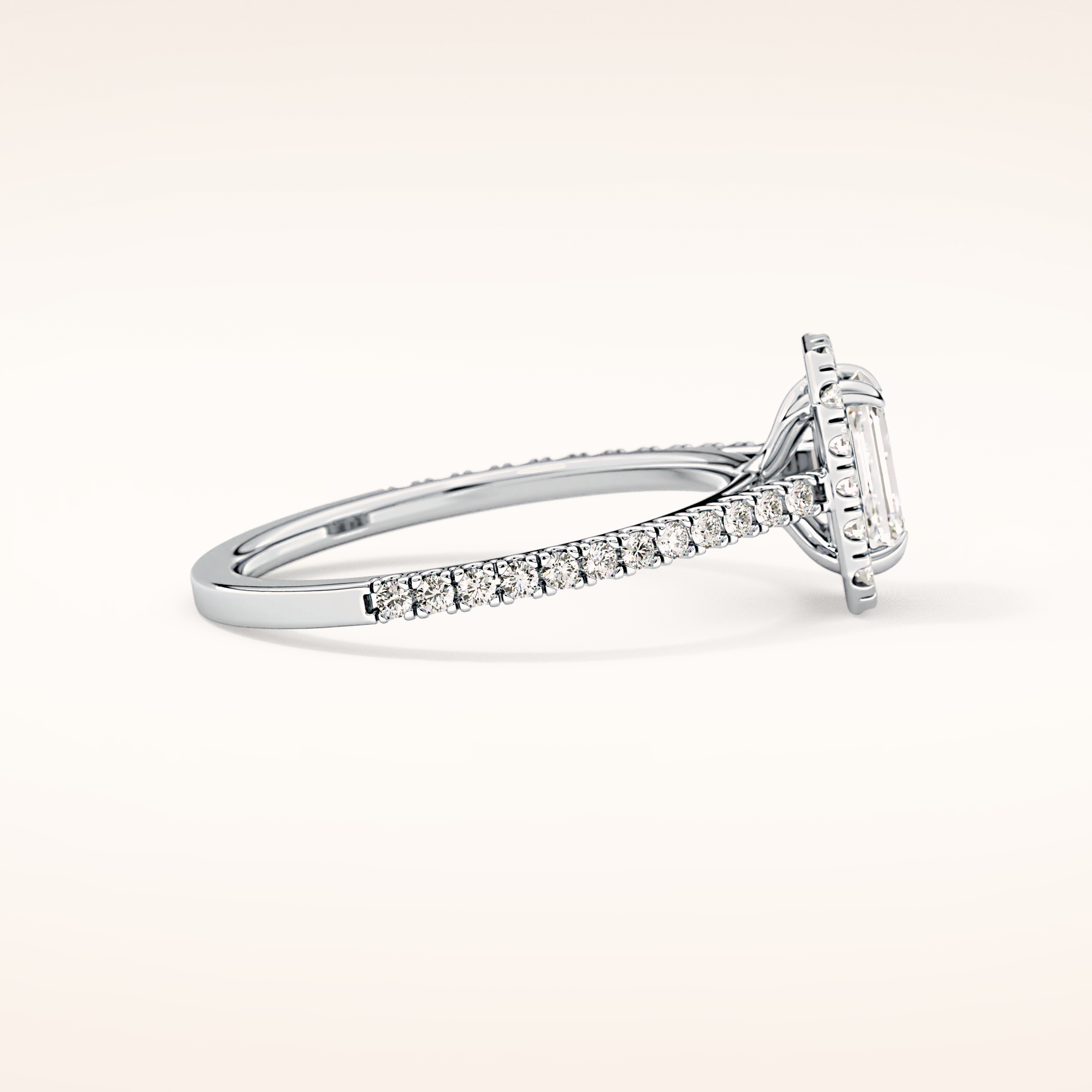0.56 CT Emerald Shaped Halo & Pave Moissanite Engagement Ring
