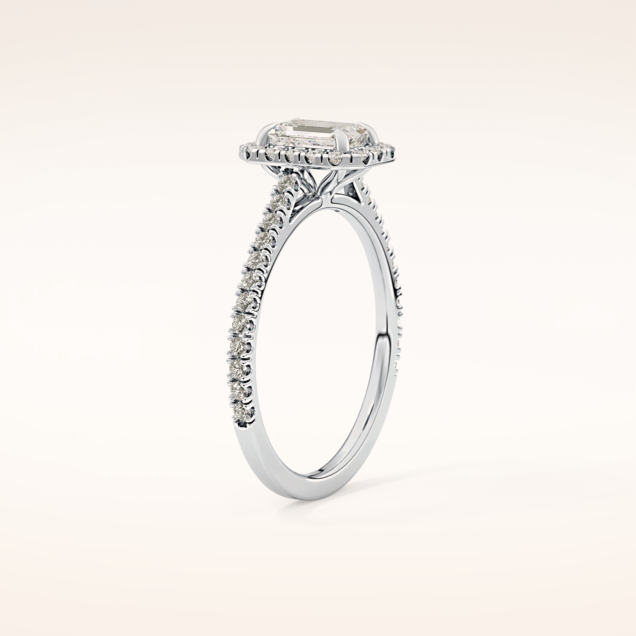 0.56 CT Emerald Shaped Halo & Pave Moissanite Engagement Ring