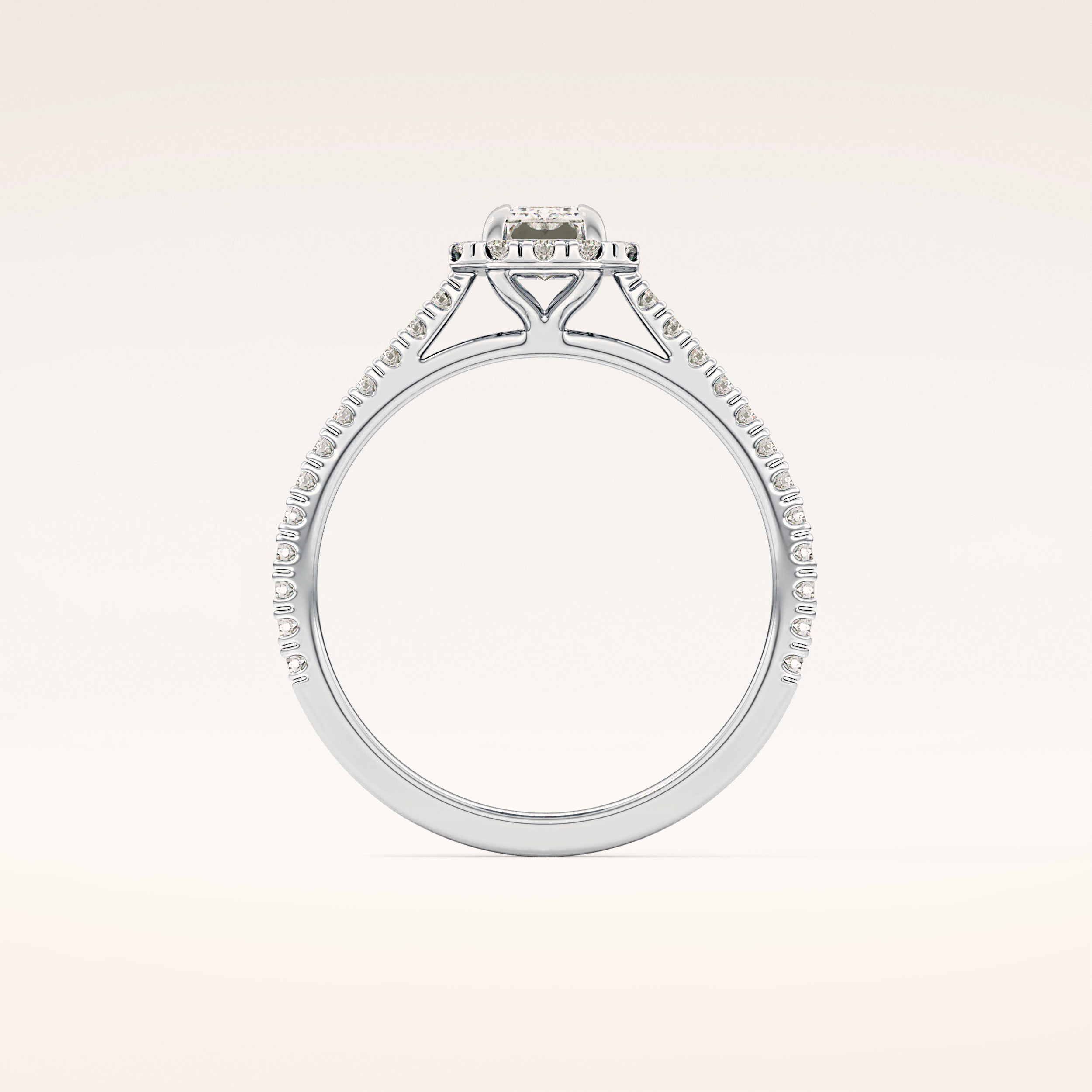 0.56 CT Emerald Shaped Halo & Pave Moissanite Engagement Ring