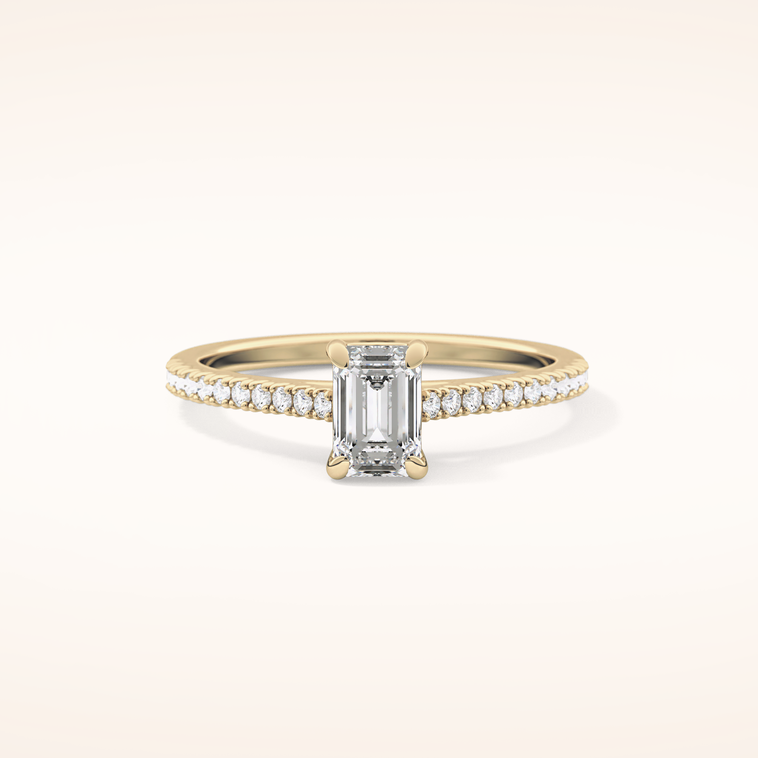 0.56 CT Emerald Shaped Pave Moissanite Engagement Ring