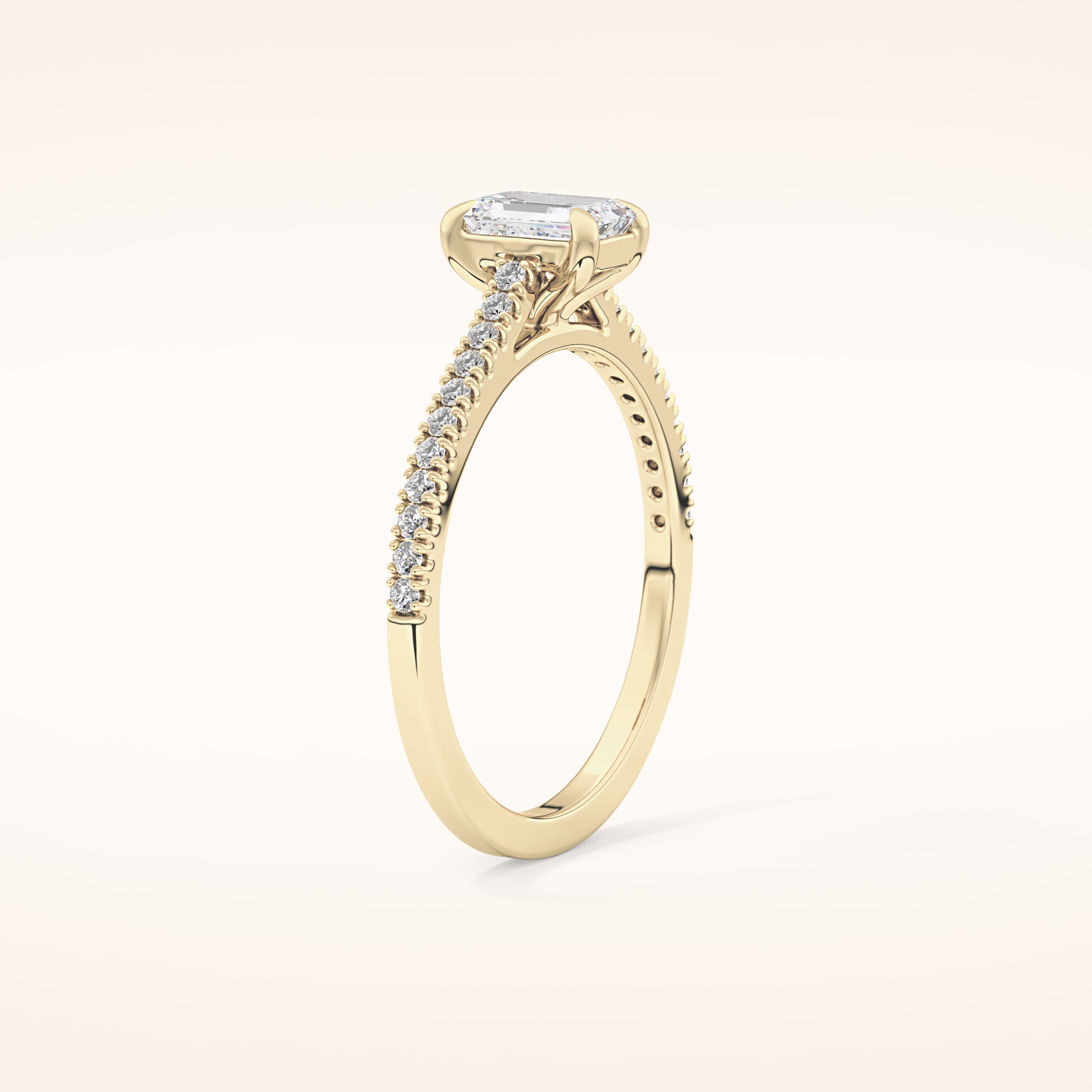 0.56 CT Emerald Shaped Pave Moissanite Engagement Ring