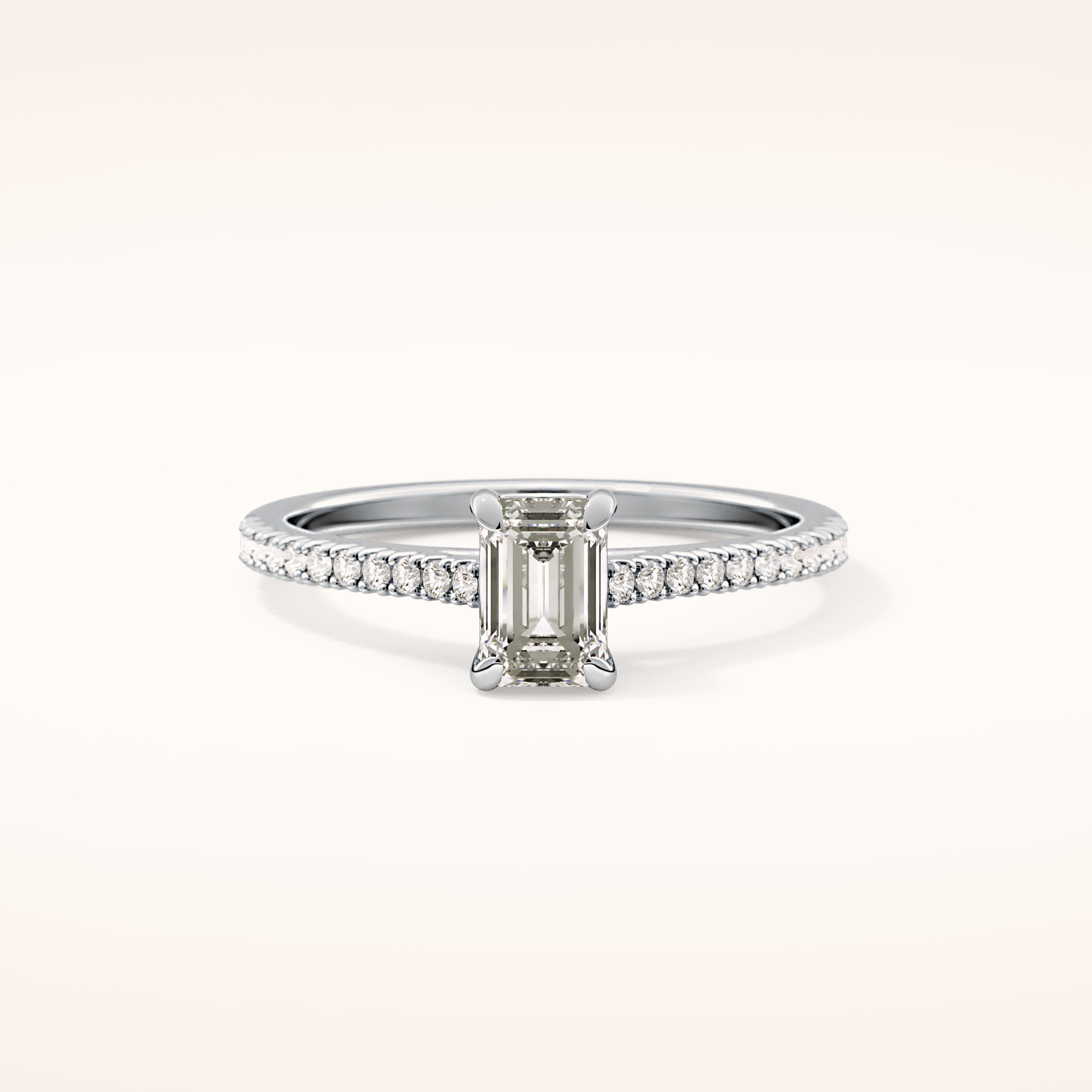 0.56 CT Emerald Shaped Pave Moissanite Engagement Ring