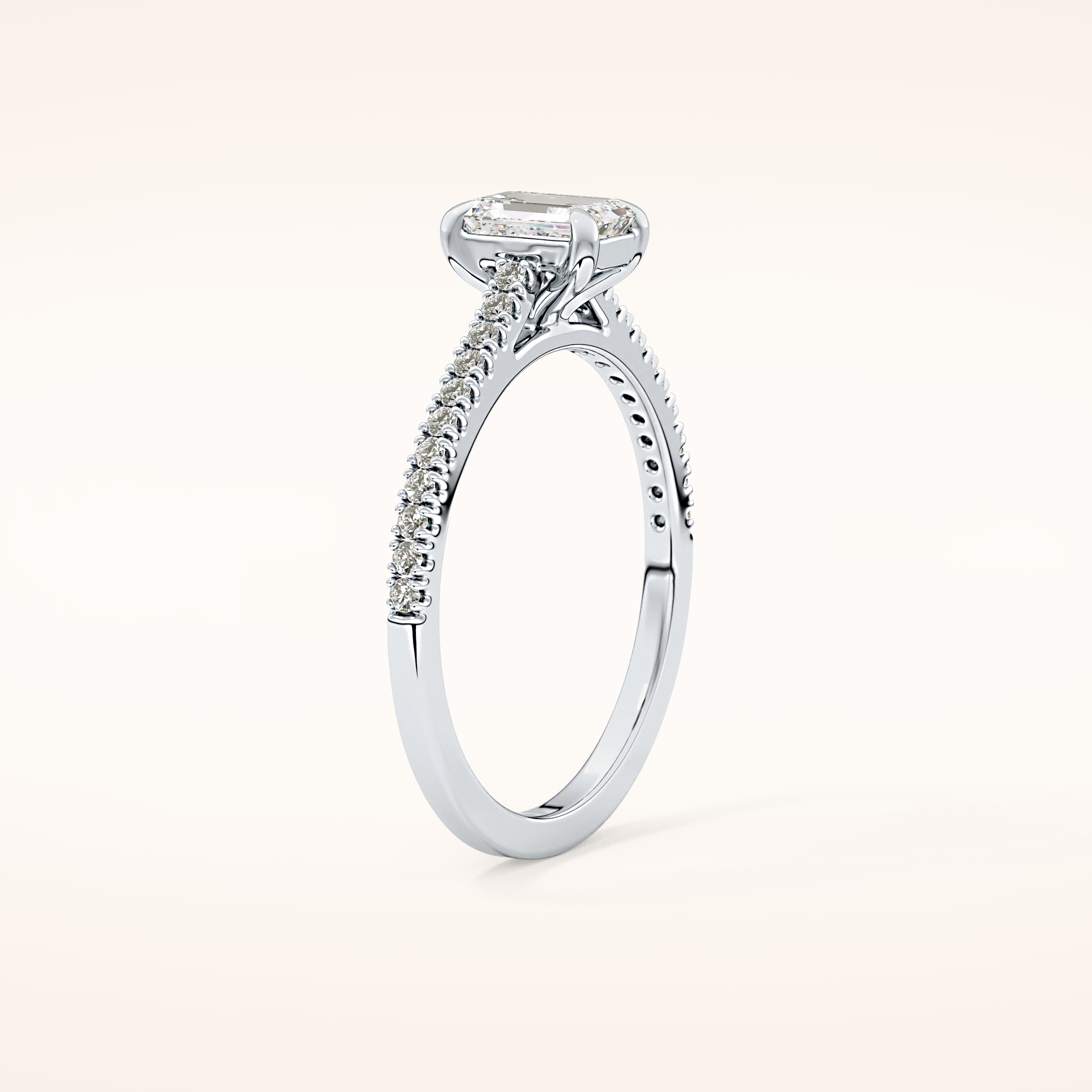 0.56 CT Emerald Shaped Pave Moissanite Engagement Ring