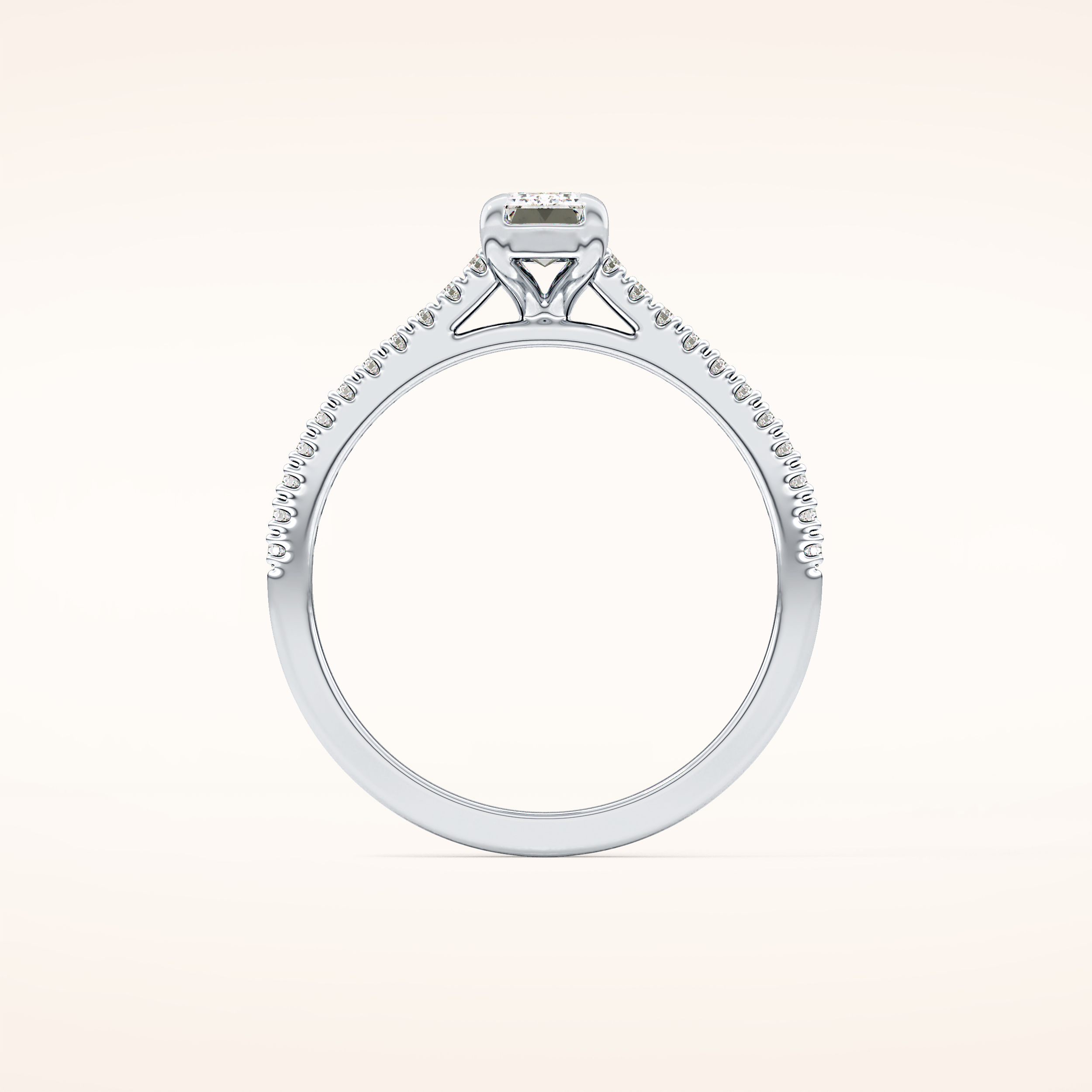 0.56 CT Emerald Shaped Pave Moissanite Engagement Ring