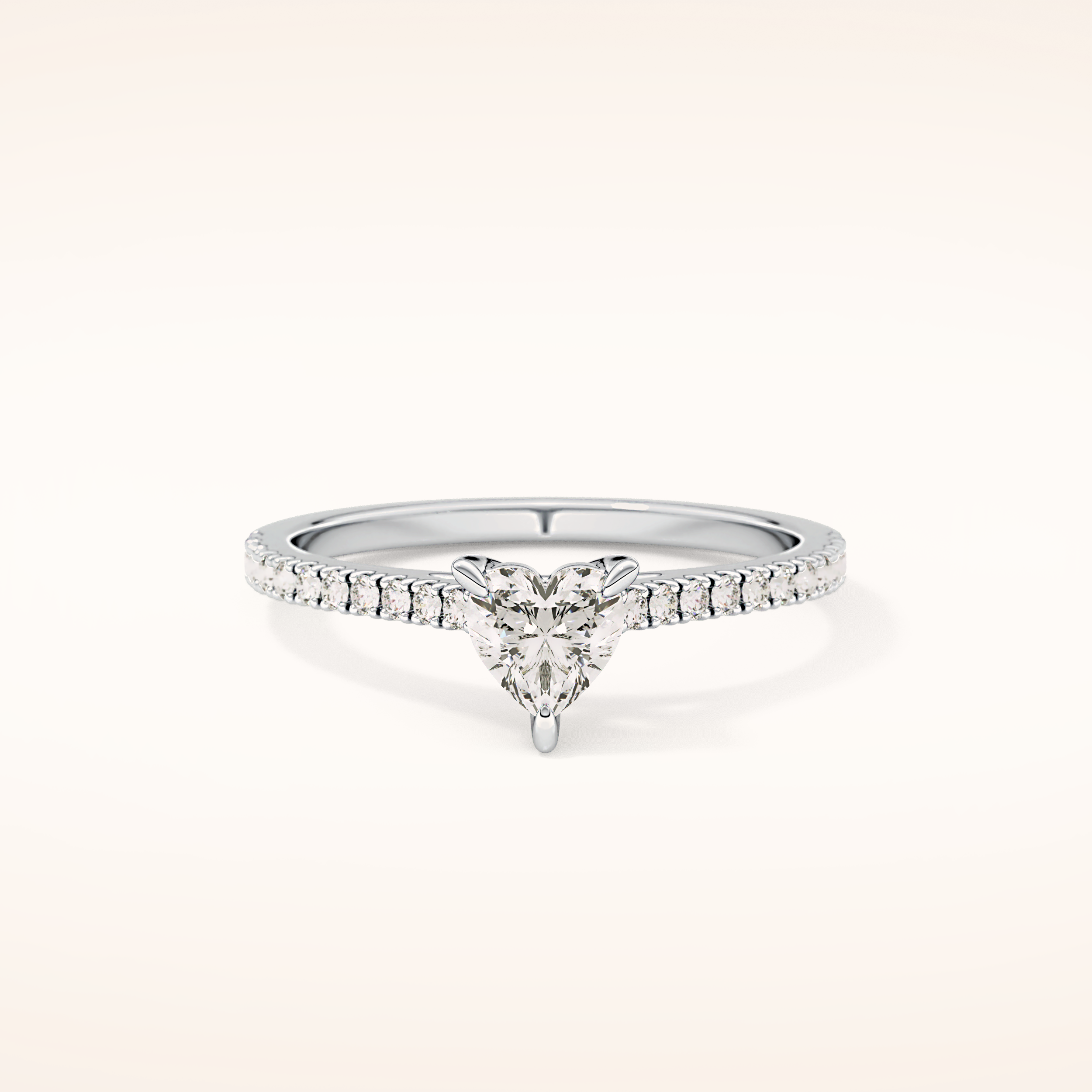 0.44 CT Heart Shaped Pave Moissanite Engagement Ring