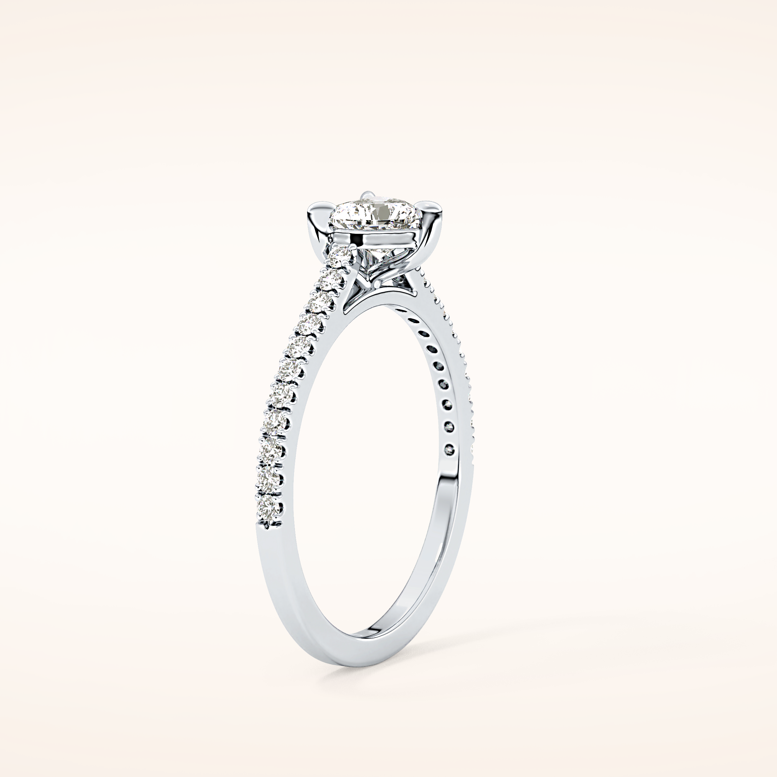 0.44 CT Heart Shaped Pave Moissanite Engagement Ring