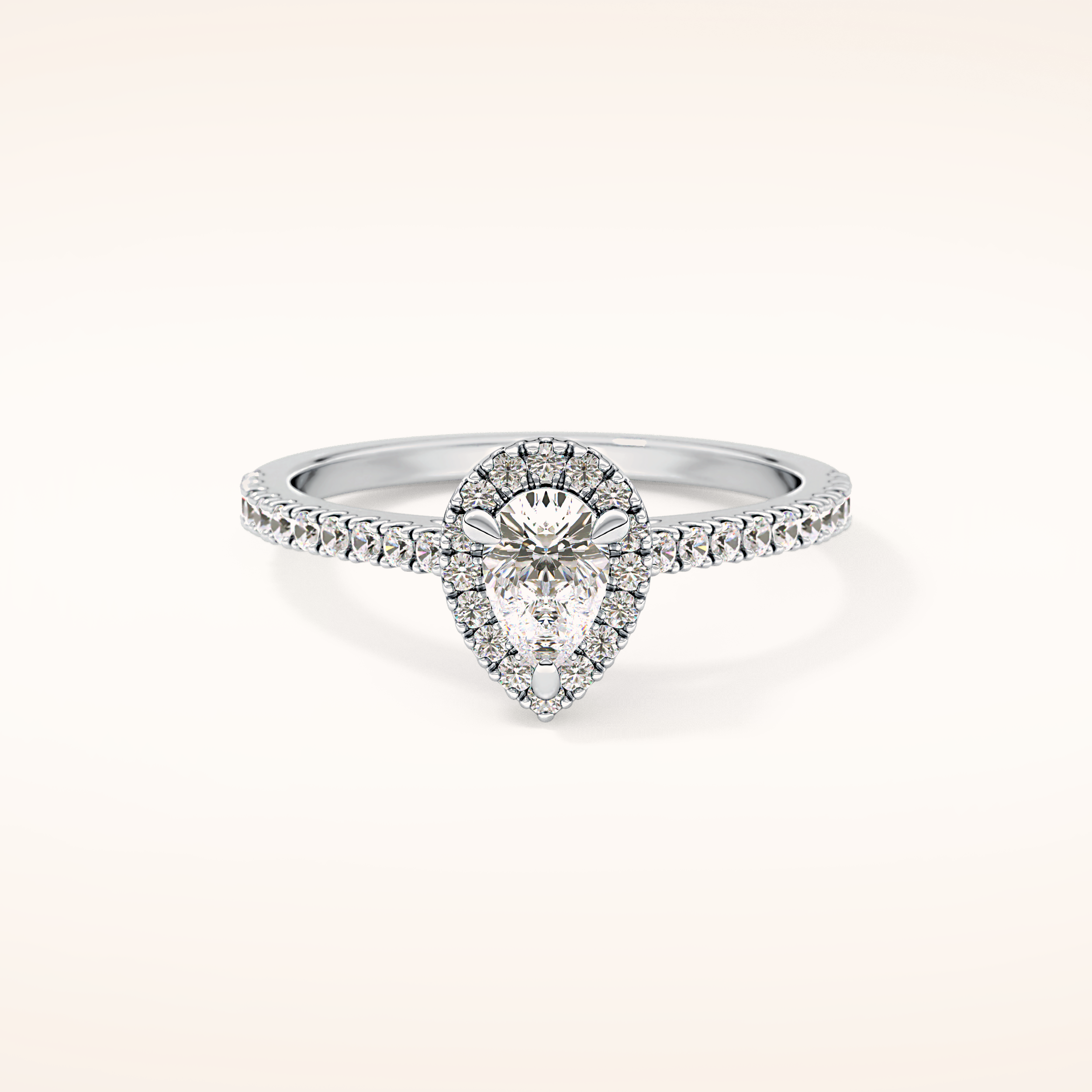 0.35 CT Pear Shaped Pave Moissanite Engagement Ring