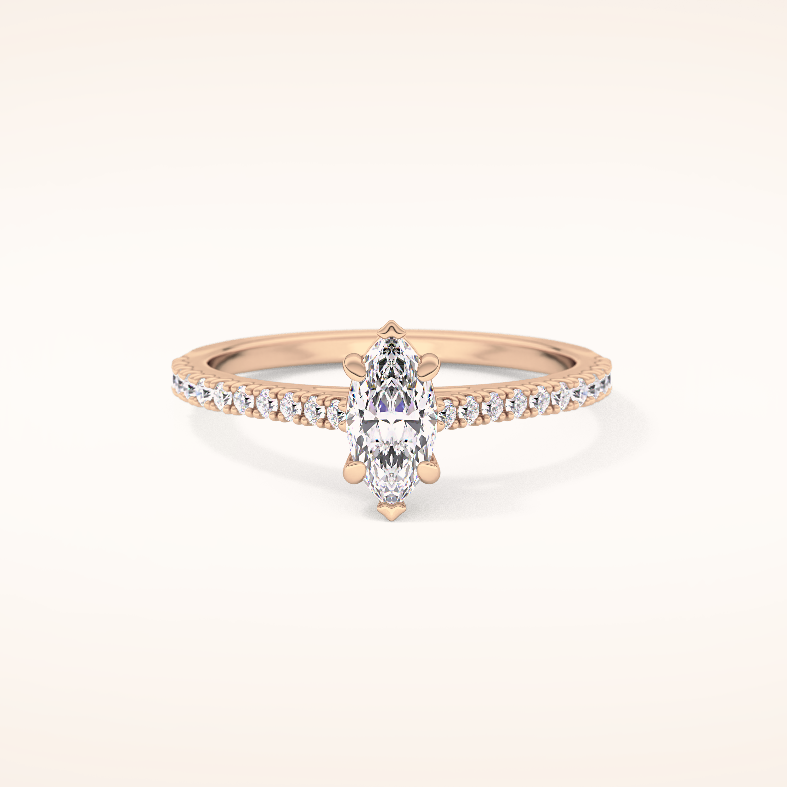 0.42 CT Marquise Shaped Pave Moissanite Engagement Ring