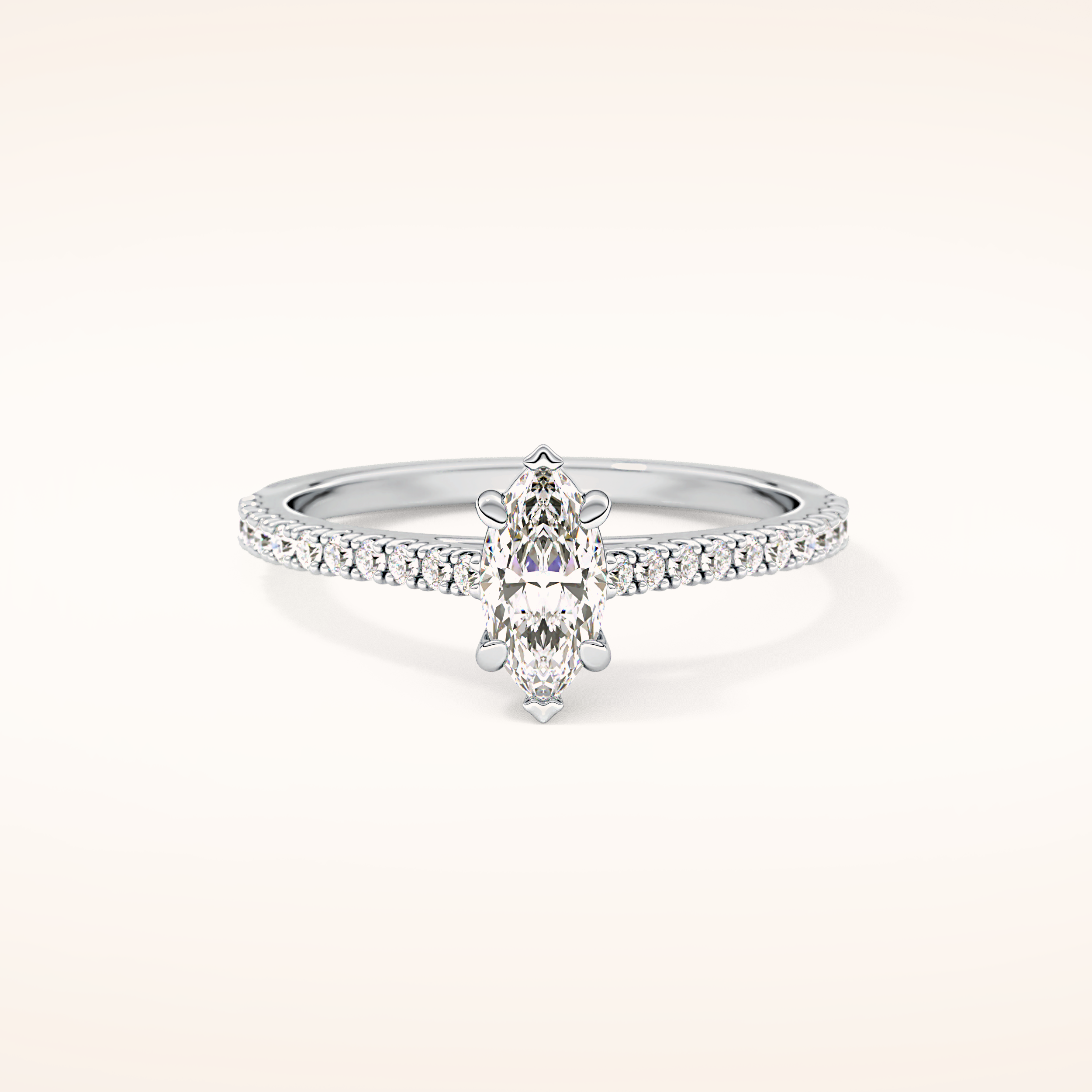0.42 CT Marquise Shaped Pave Moissanite Engagement Ring