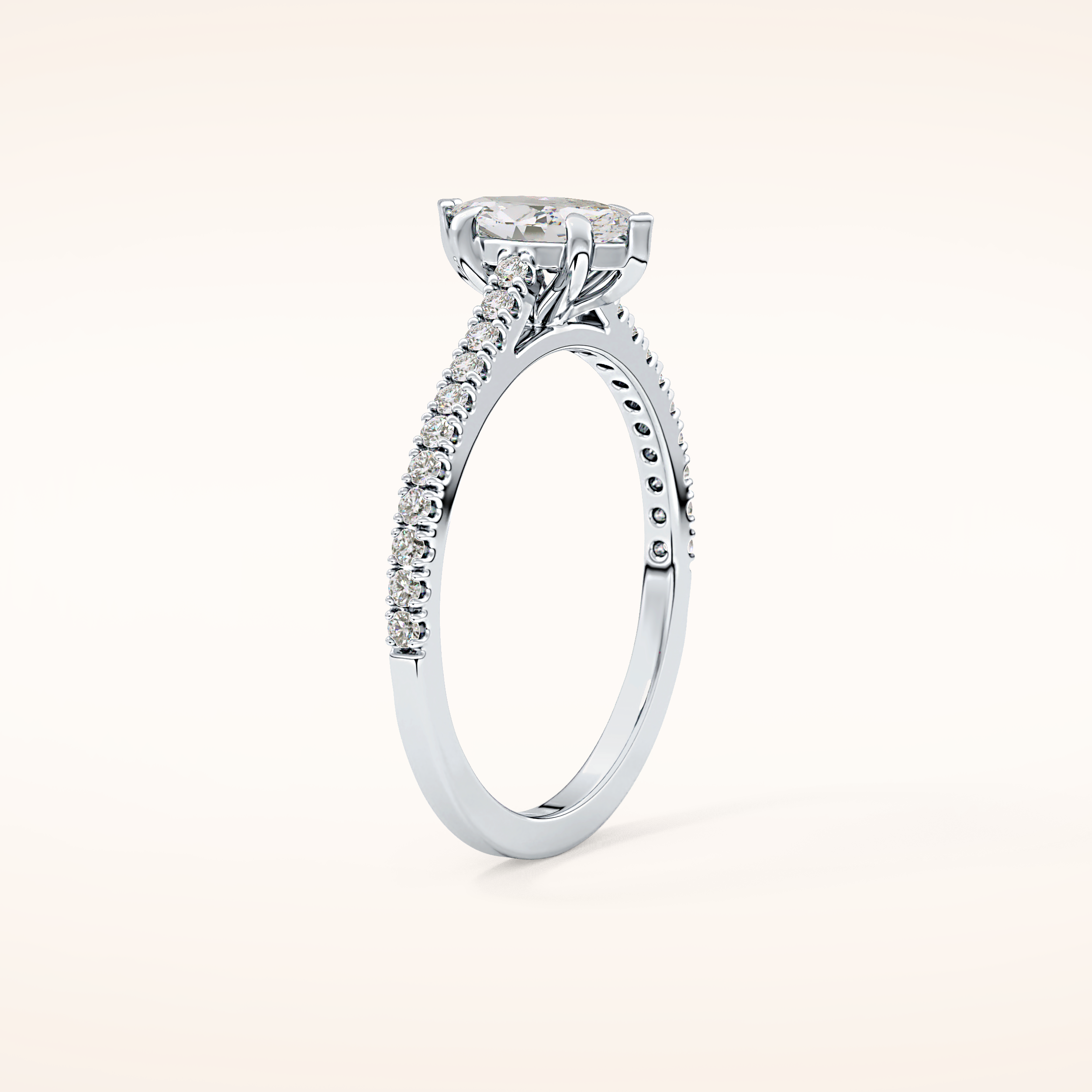 0.42 CT Marquise Shaped Pave Moissanite Engagement Ring