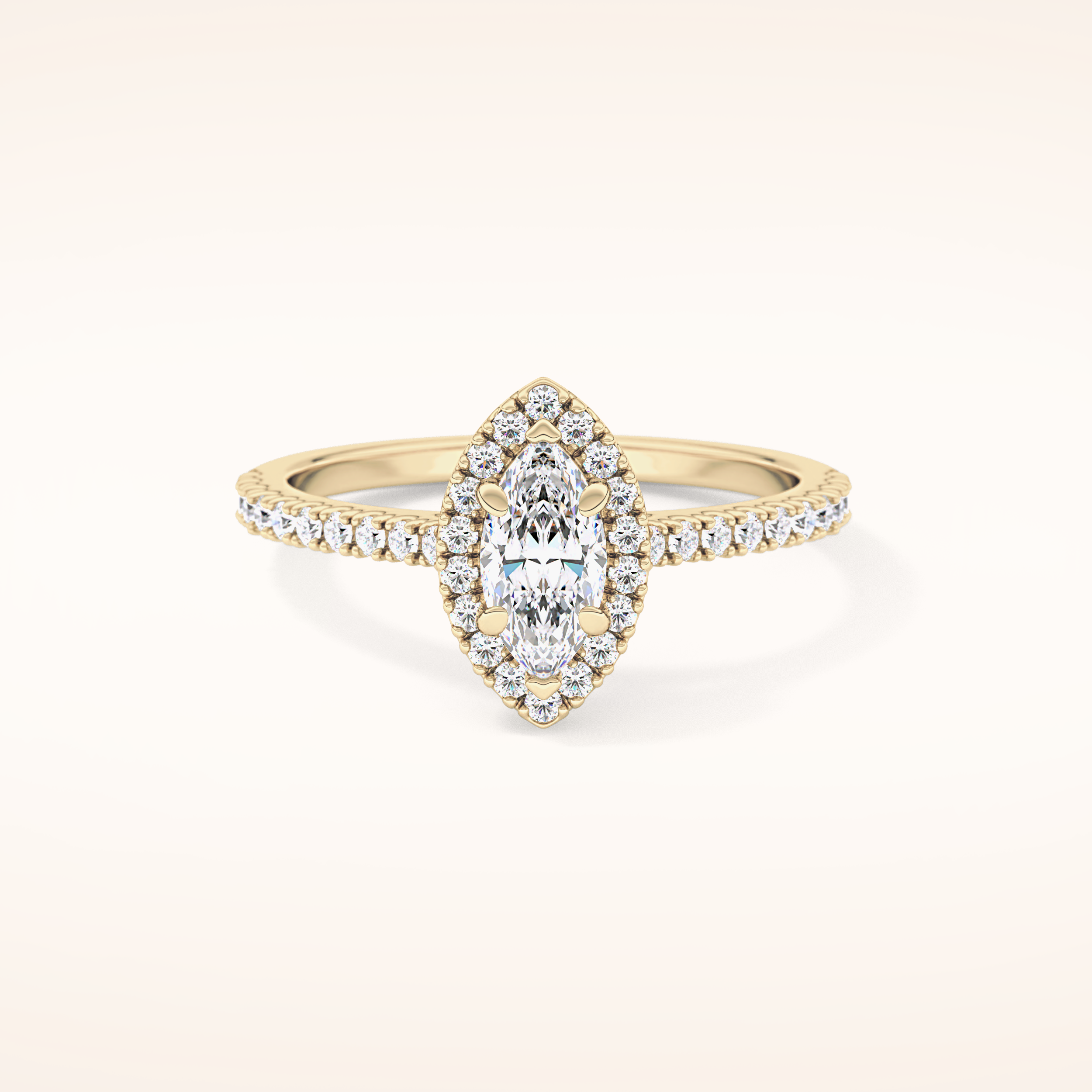 0.42 CT Marquise Shaped Halo & Pave Moissanite Engagement Ring