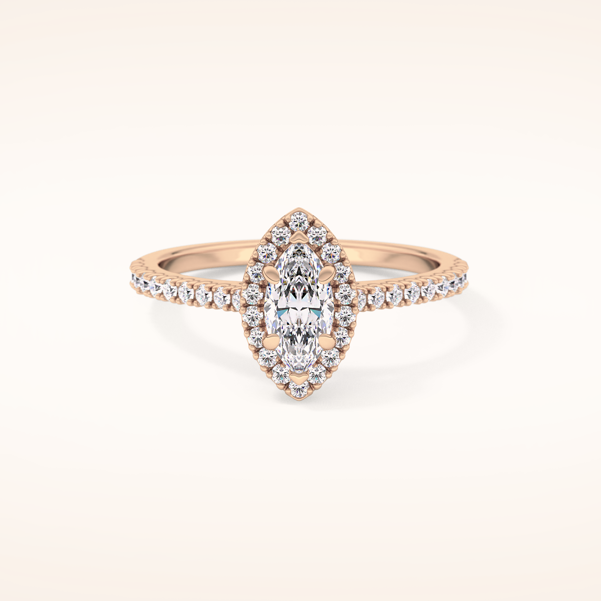 0.42 CT Marquise Shaped Halo & Pave Moissanite Engagement Ring