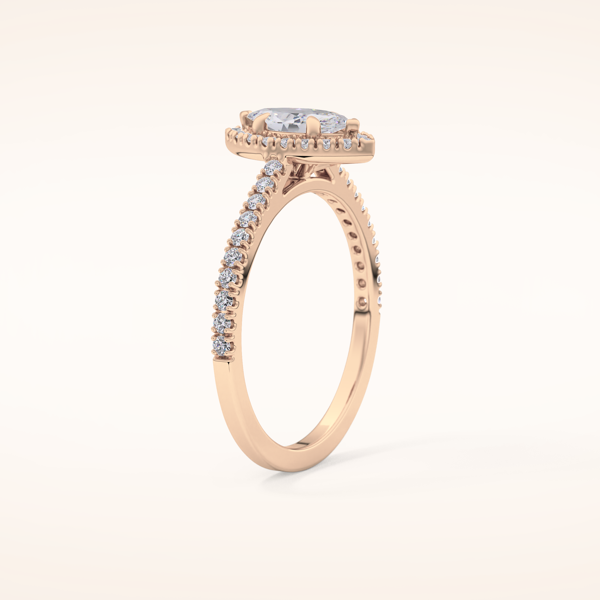 0.42 CT Marquise Shaped Halo & Pave Moissanite Engagement Ring