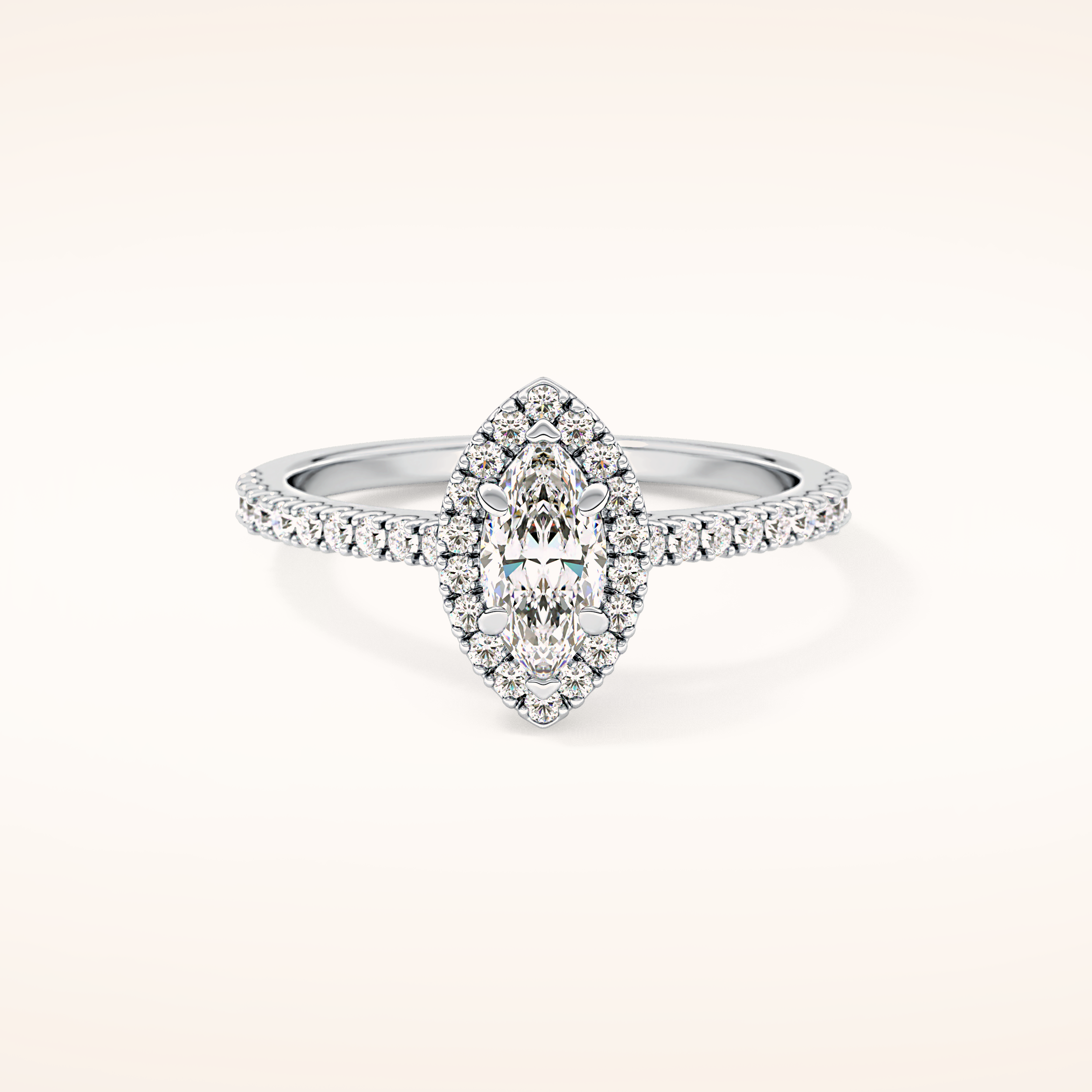 0.42 CT Marquise Shaped Halo & Pave Moissanite Engagement Ring