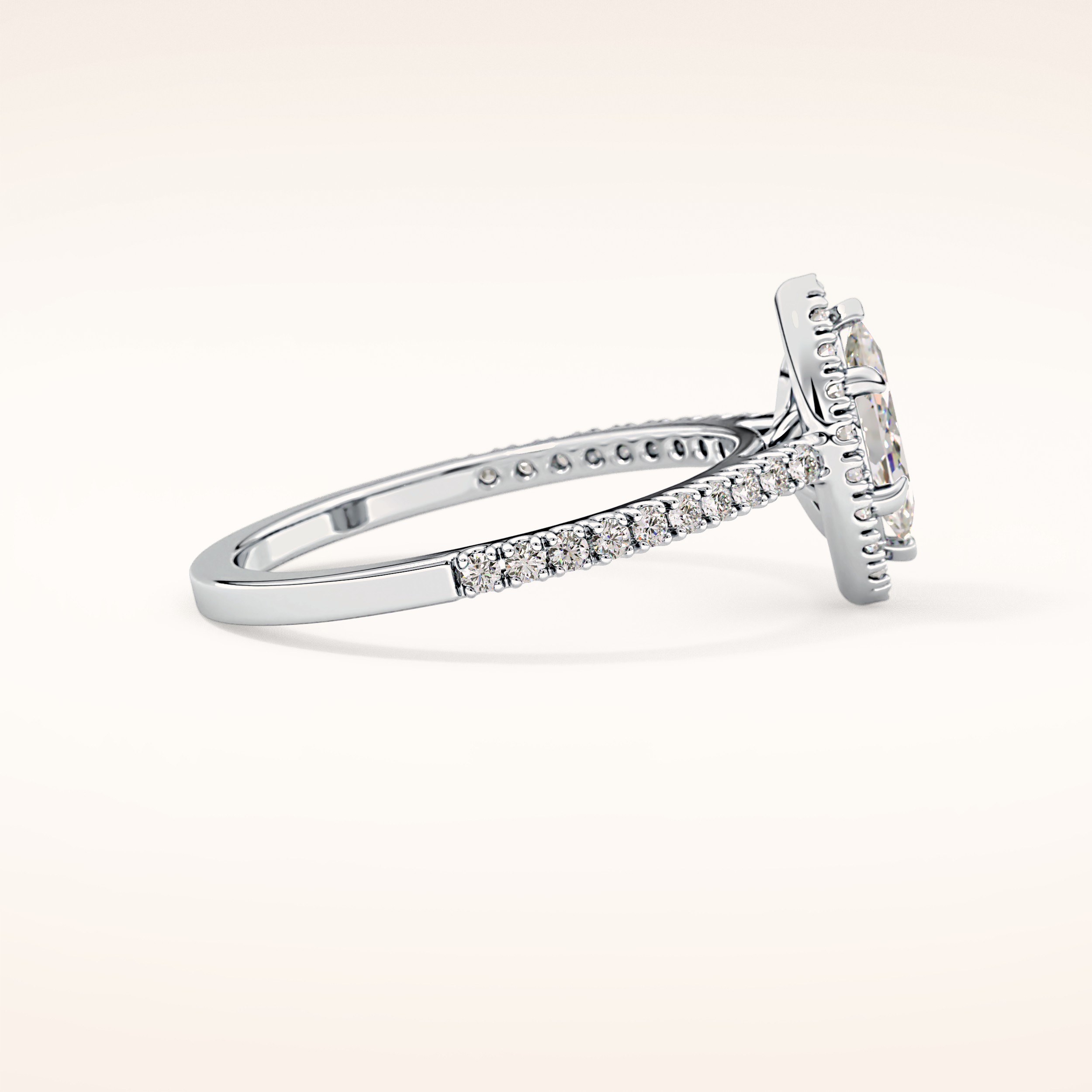 0.42 CT Marquise Shaped Halo & Pave Moissanite Engagement Ring