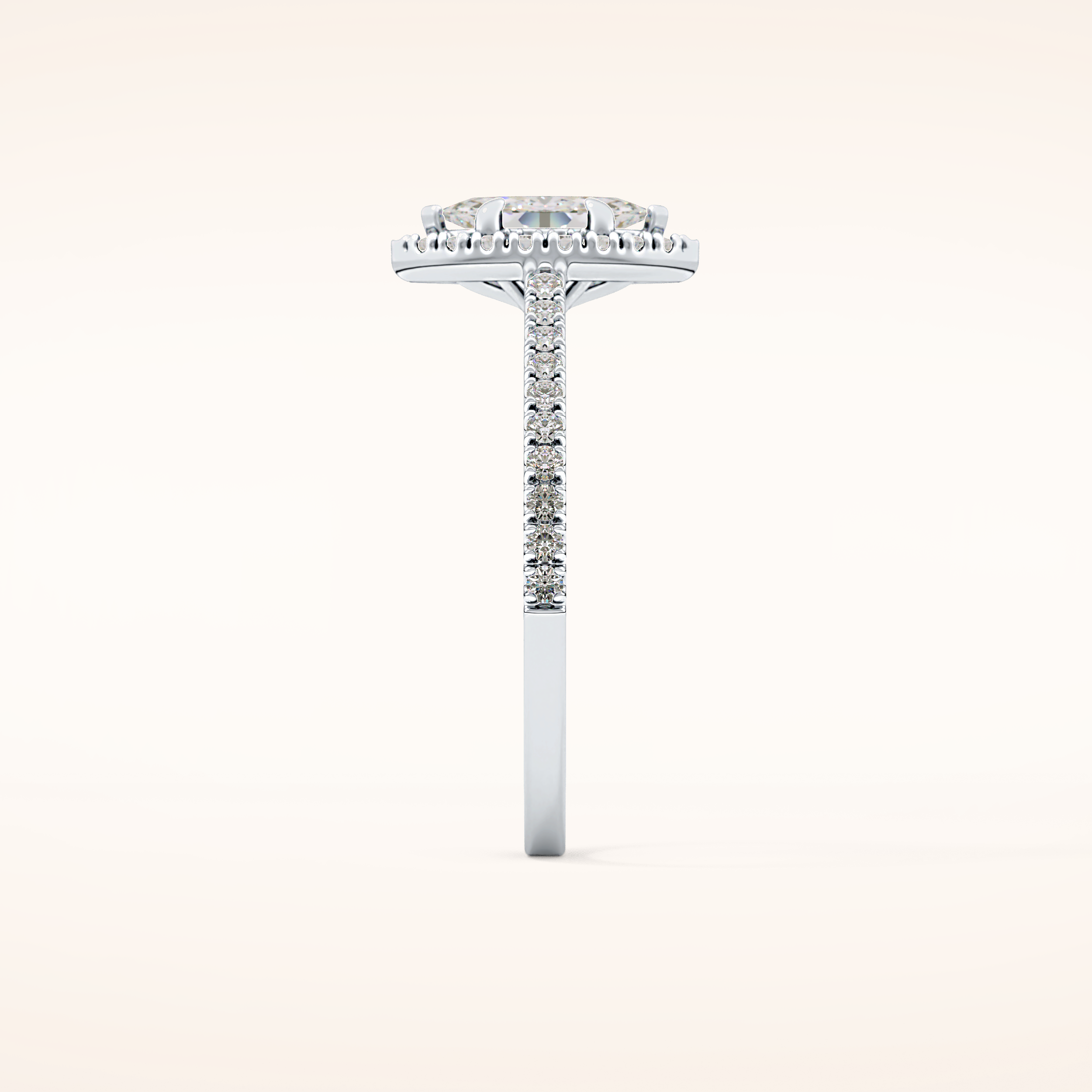 0.42 CT Marquise Shaped Halo & Pave Moissanite Engagement Ring