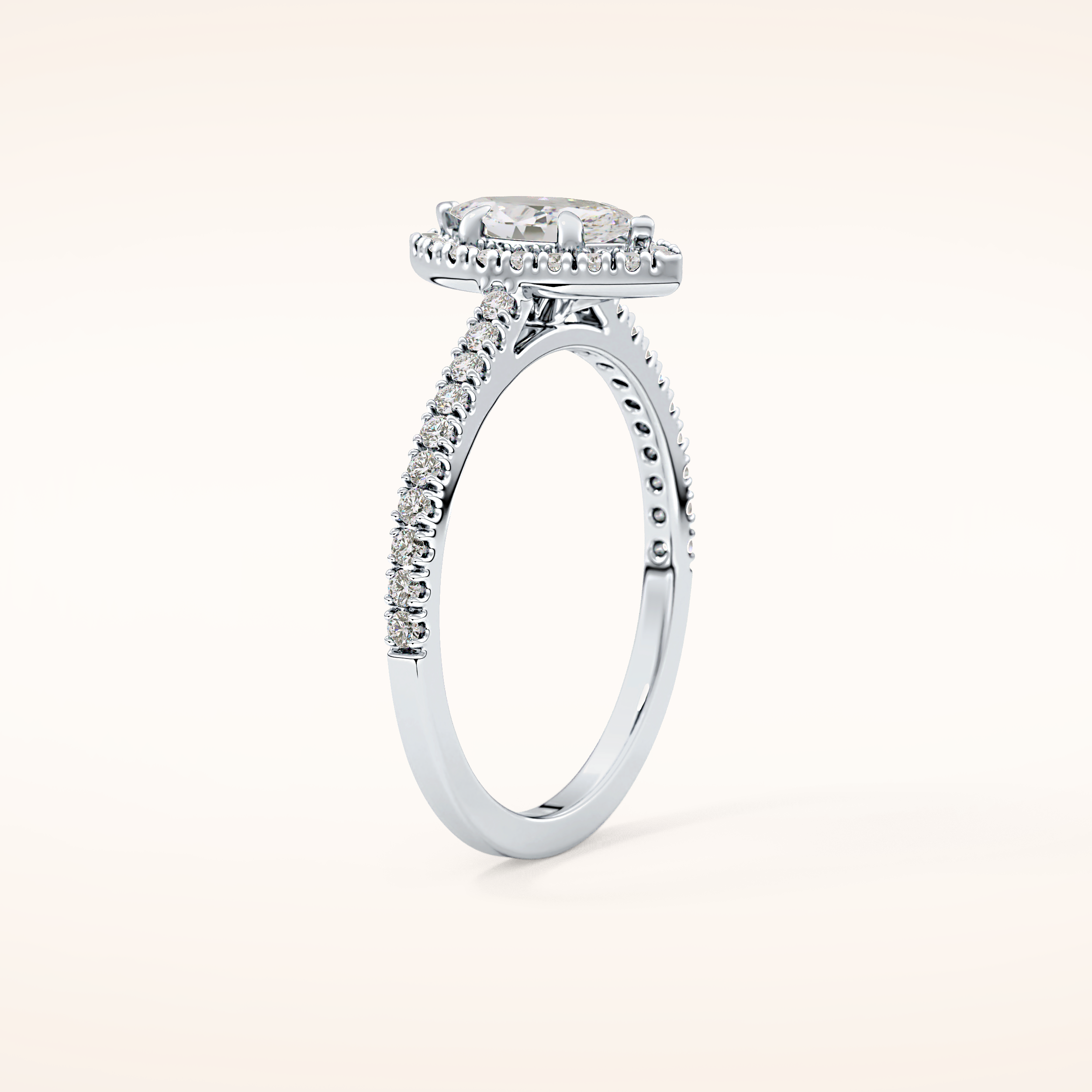 0.42 CT Marquise Shaped Halo & Pave Moissanite Engagement Ring