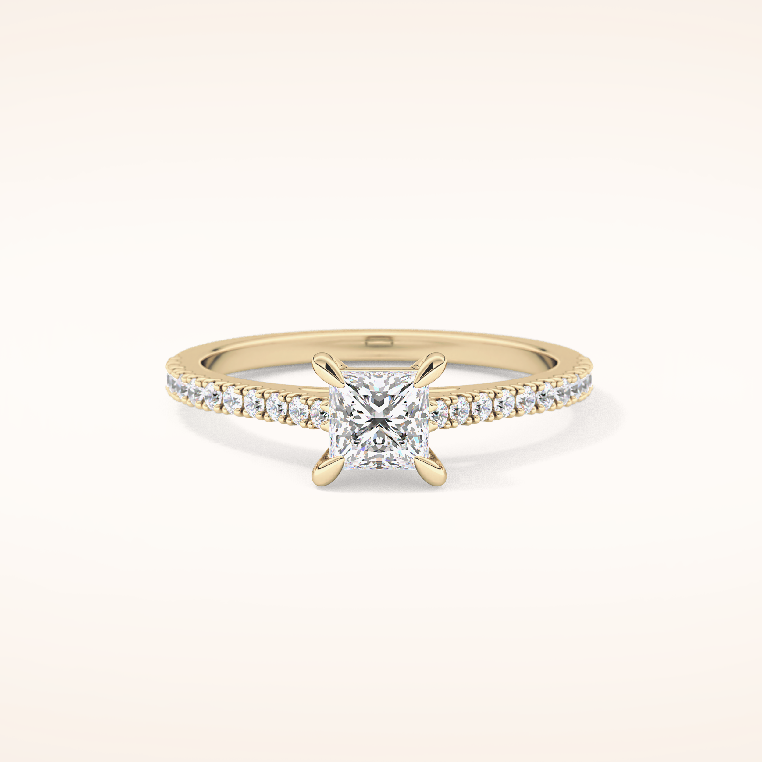 0.57 CT Princess Shaped Pave Moissanite Engagement Ring