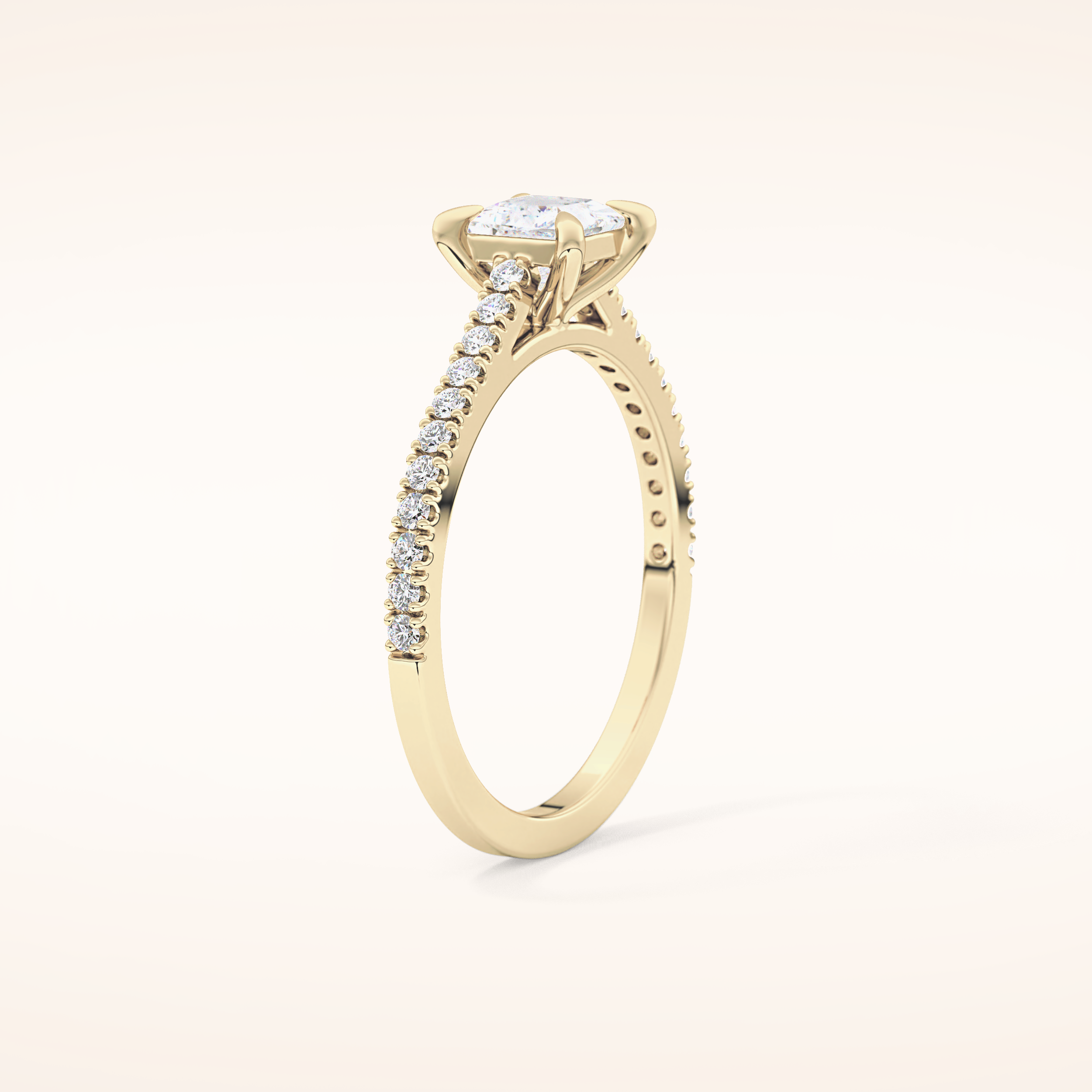 0.57 CT Princess Shaped Pave Moissanite Engagement Ring