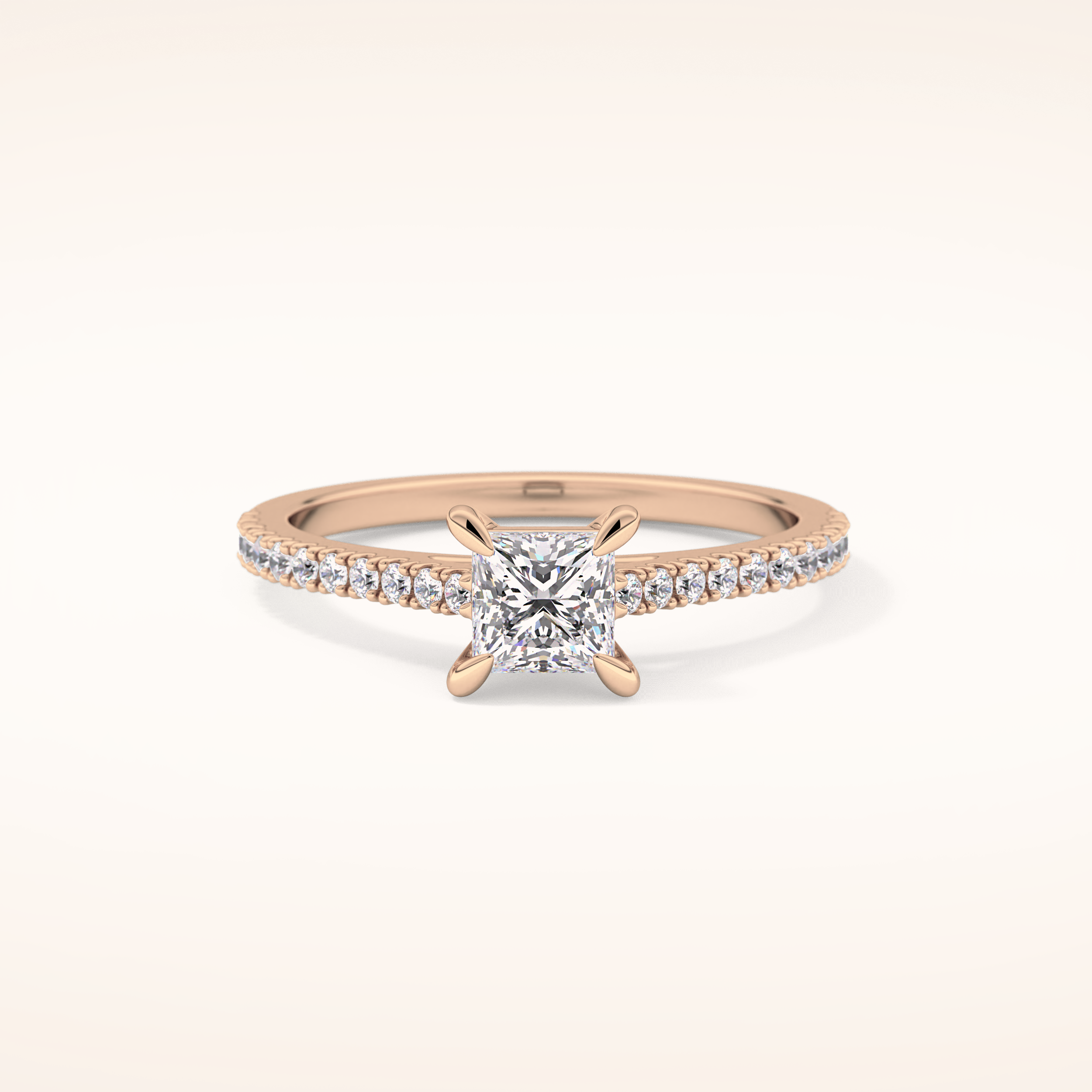 0.57 CT Princess Shaped Pave Moissanite Engagement Ring