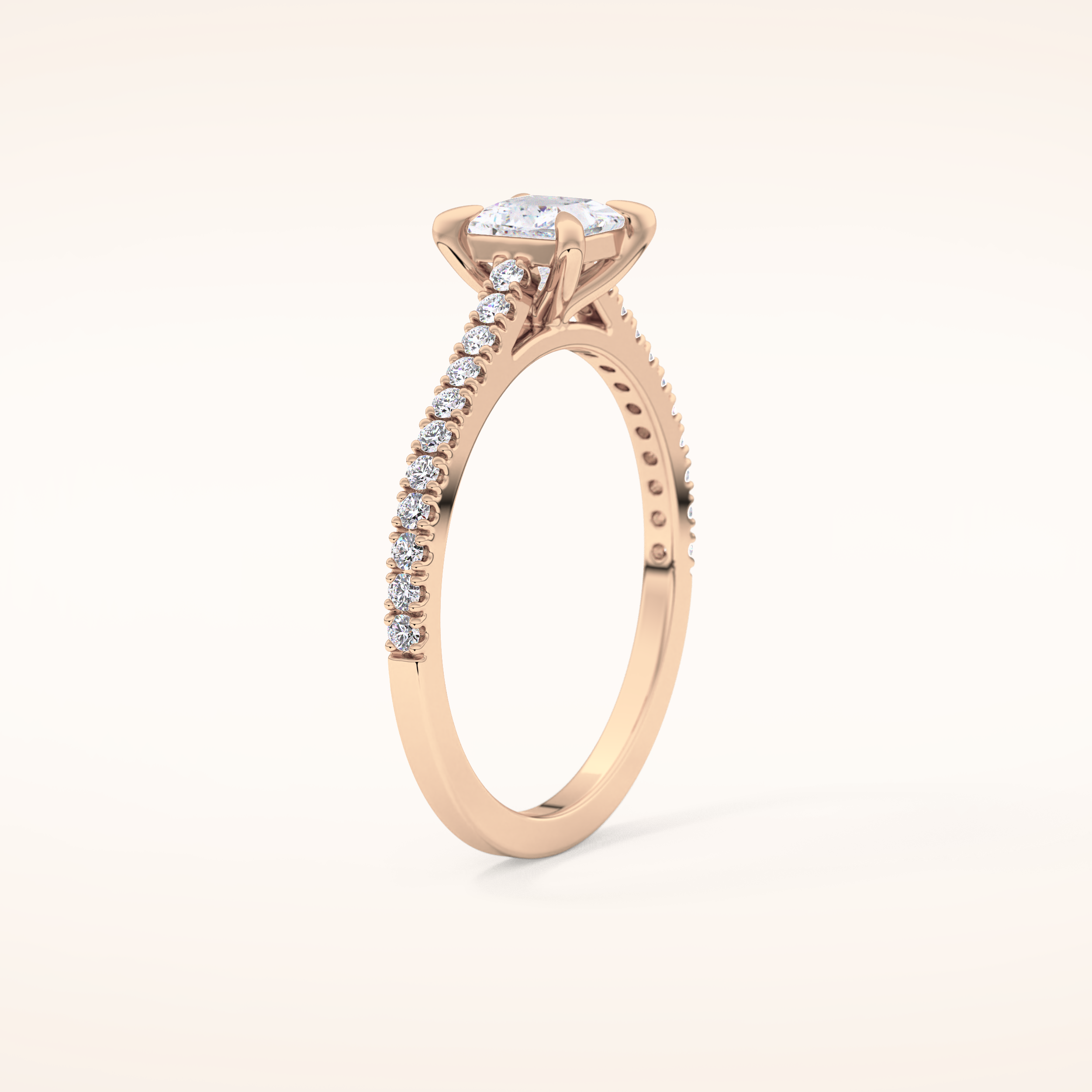 0.57 CT Princess Shaped Pave Moissanite Engagement Ring