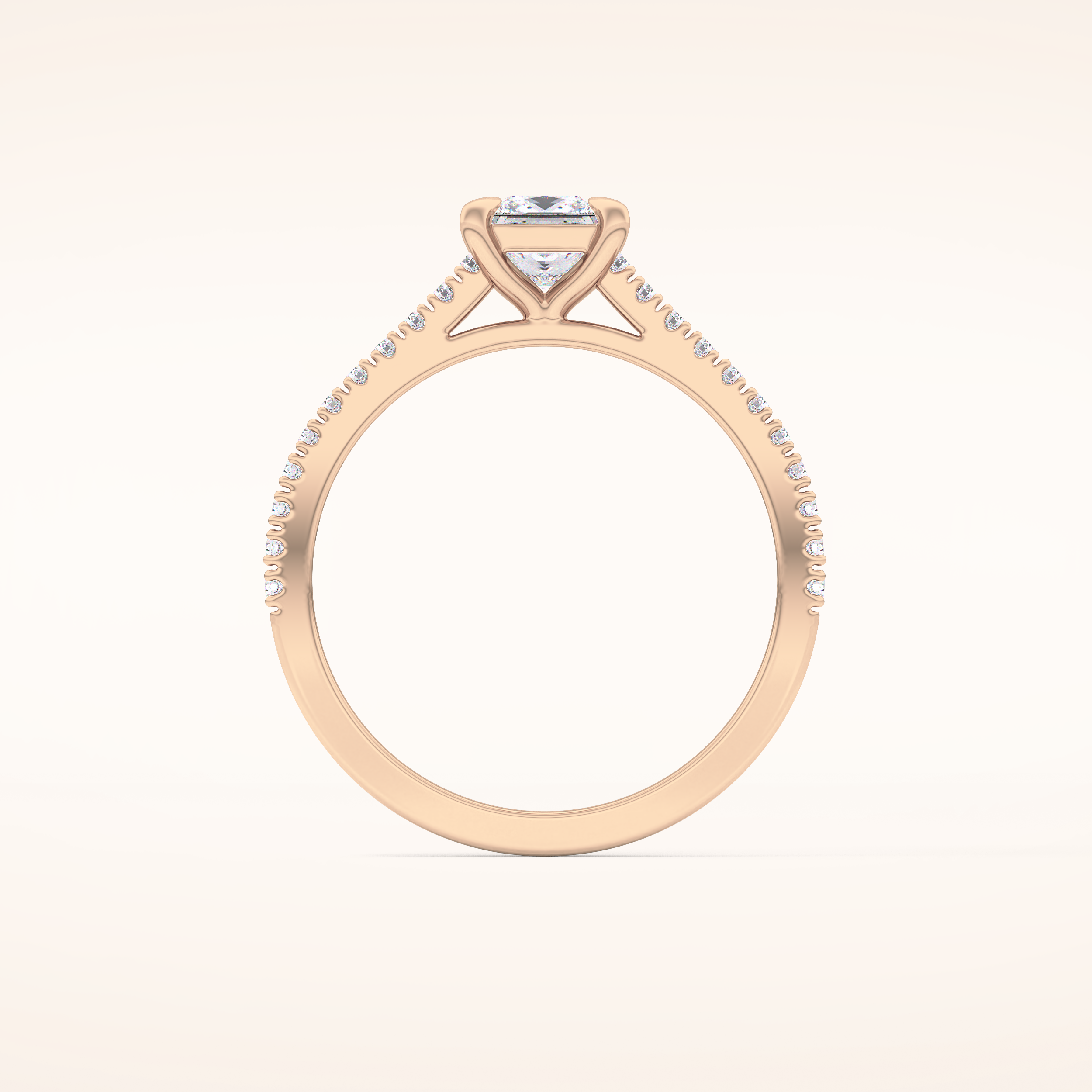 0.57 CT Princess Shaped Pave Moissanite Engagement Ring